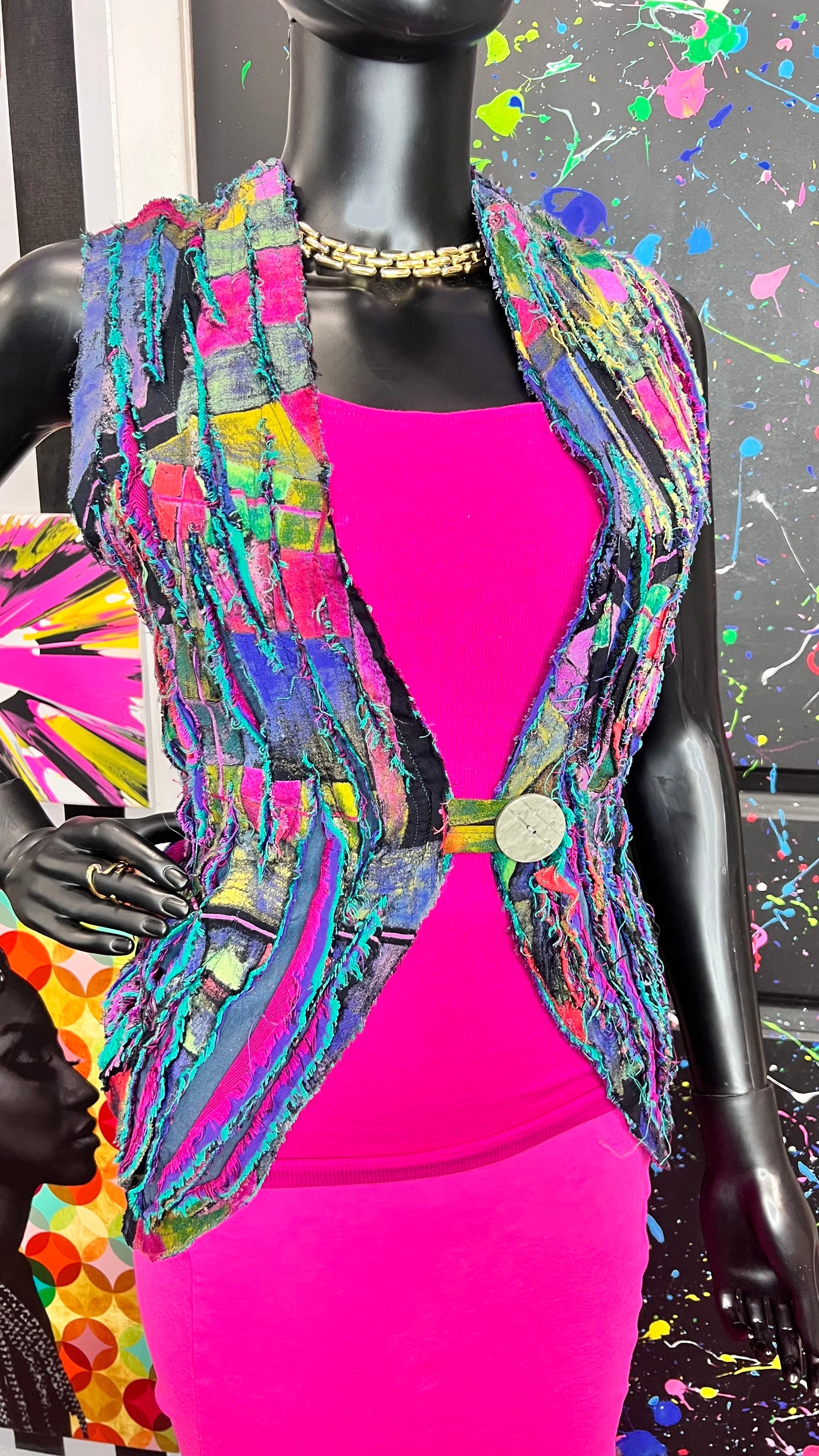 Vintage Shaggy Abstract Rayon Vest (OS)