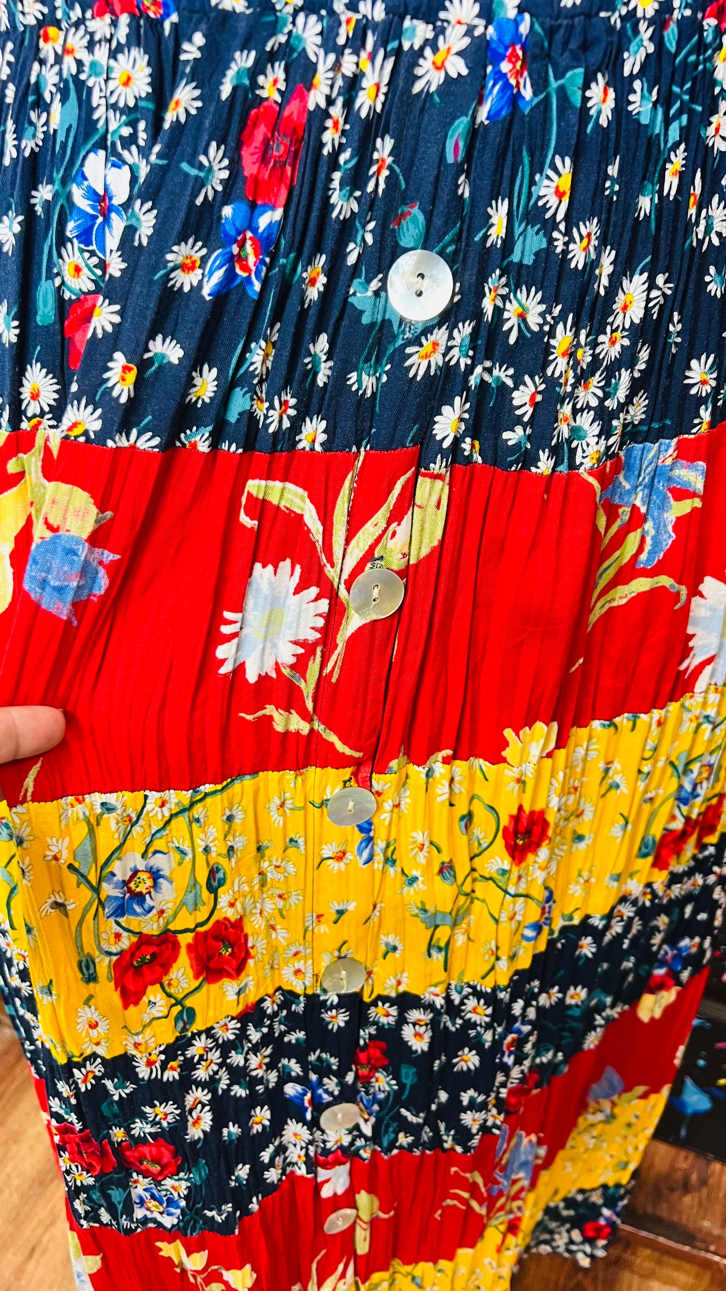 Vintage Rayon Patchwork Button Down Front Skirt (22/24)