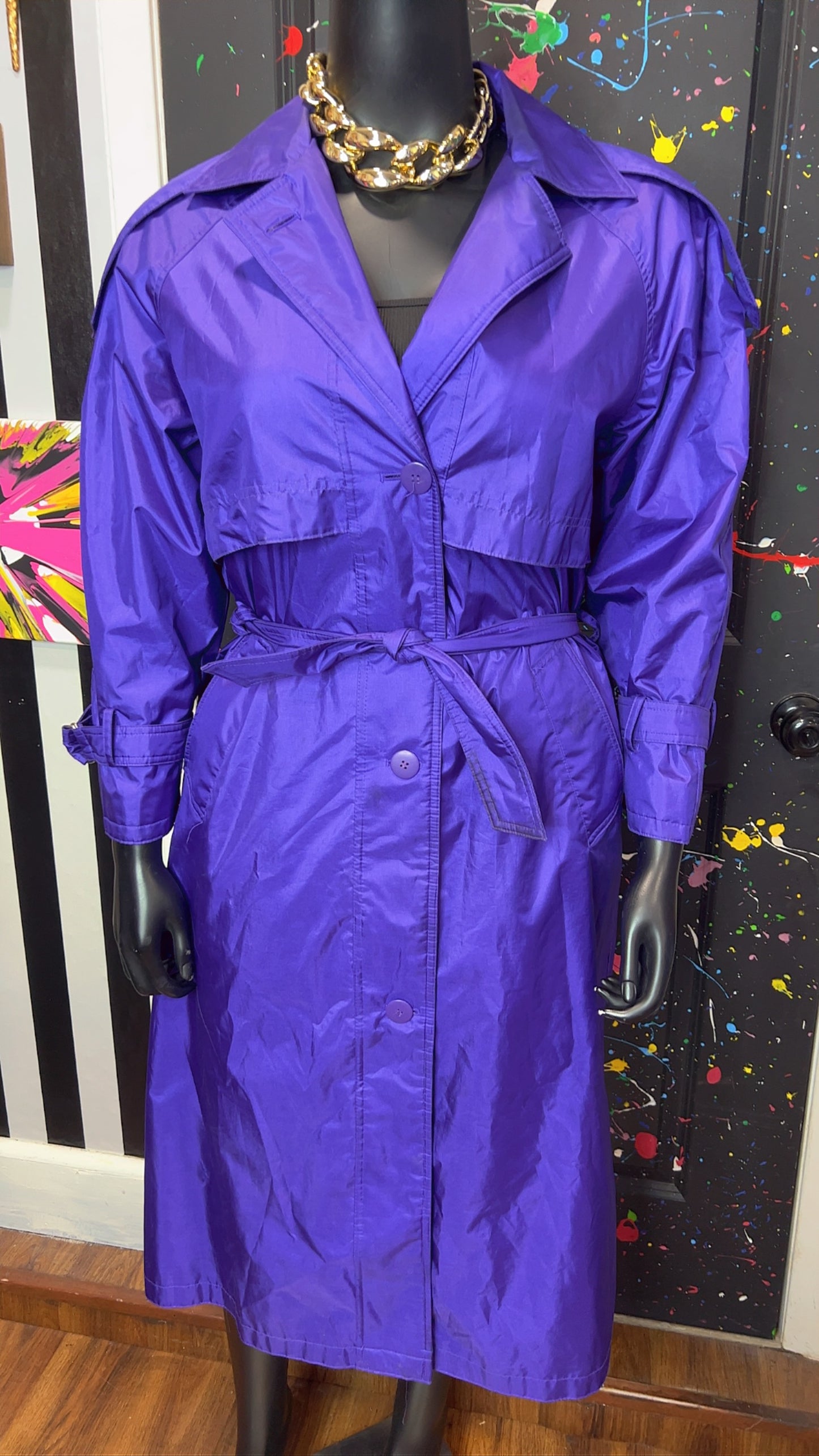 Vintage Purple Trench Rain Coat w/ Belt (14) *KC