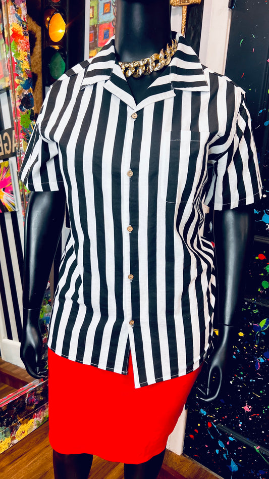 Plus Size Black & White Striped Cotton Blouse (16)