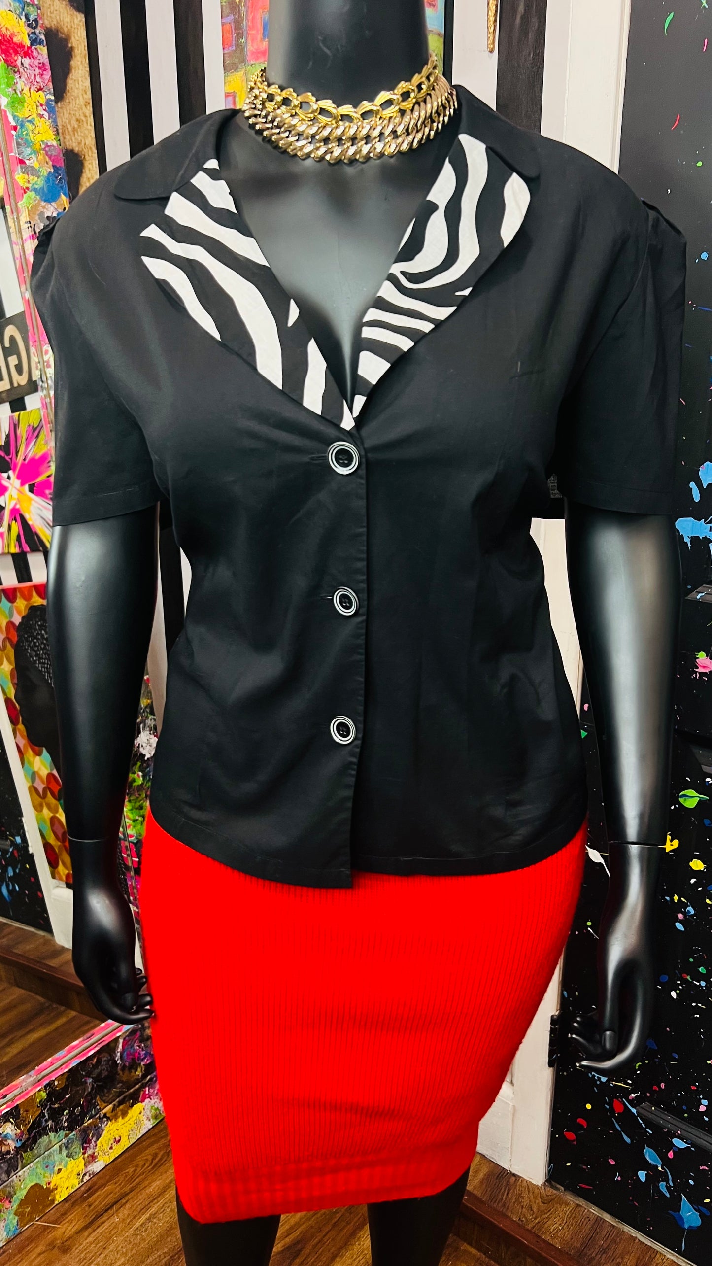 Vintage Zebra & Black Blazer Blouse (24W)