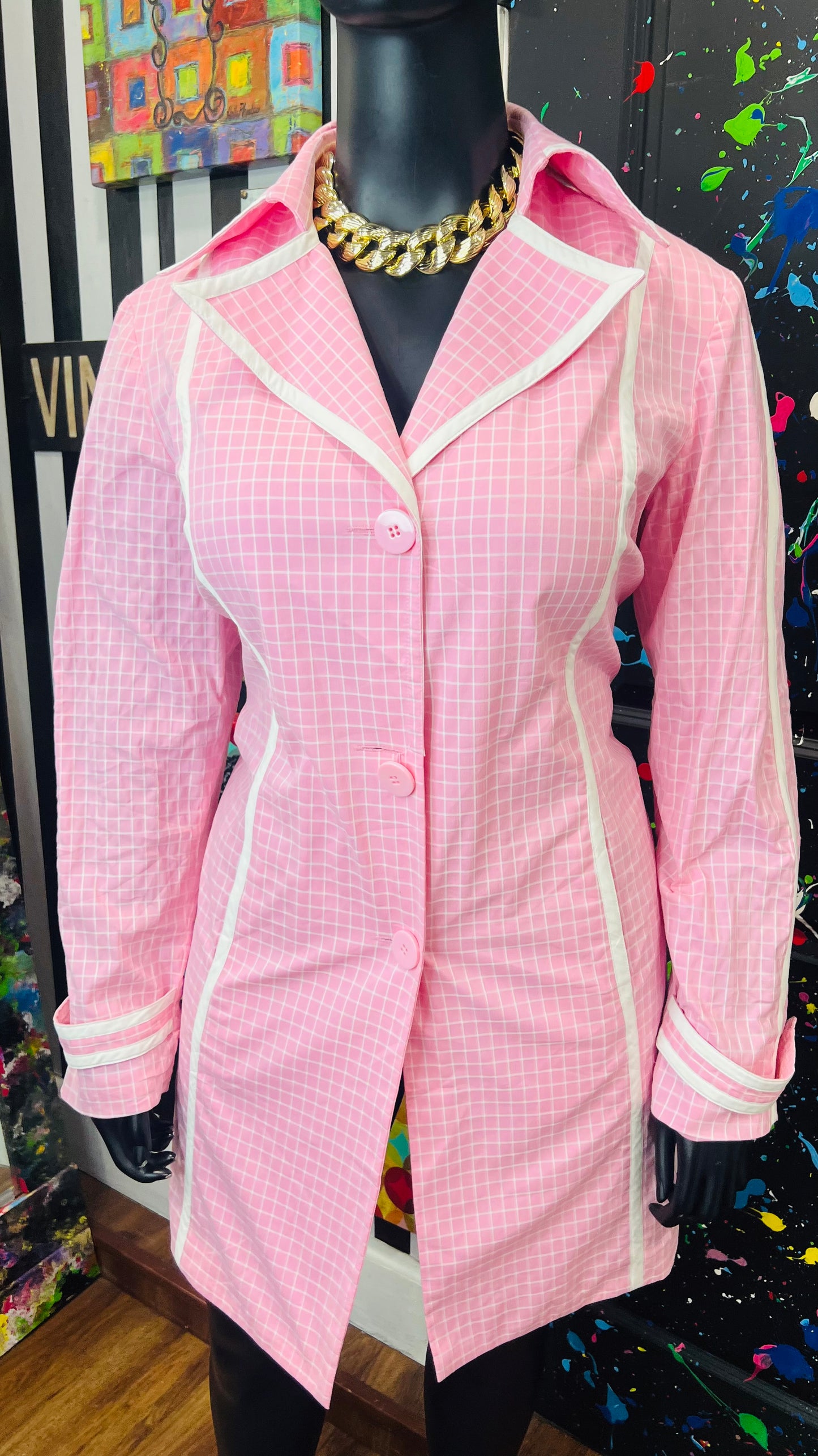 Vintage Pink & White - New w/ Tags Deadstock Trench Coat (16)