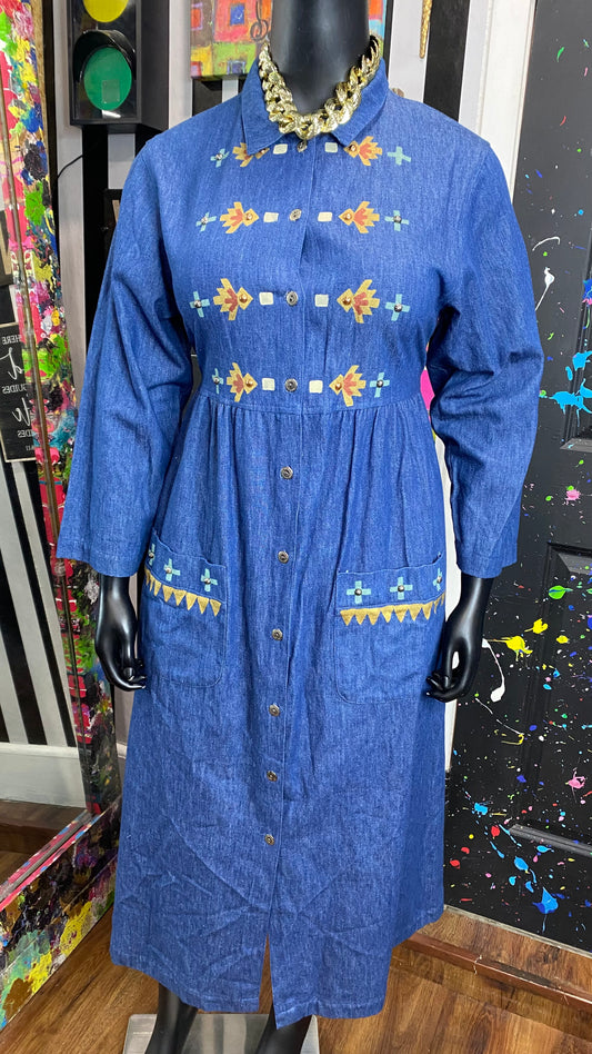 Vintage Denim Tribal Print Dress (12)