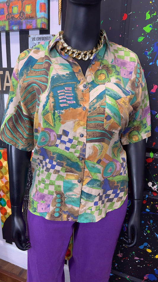 Vintage 100% Silk Abstract Blouse (16)