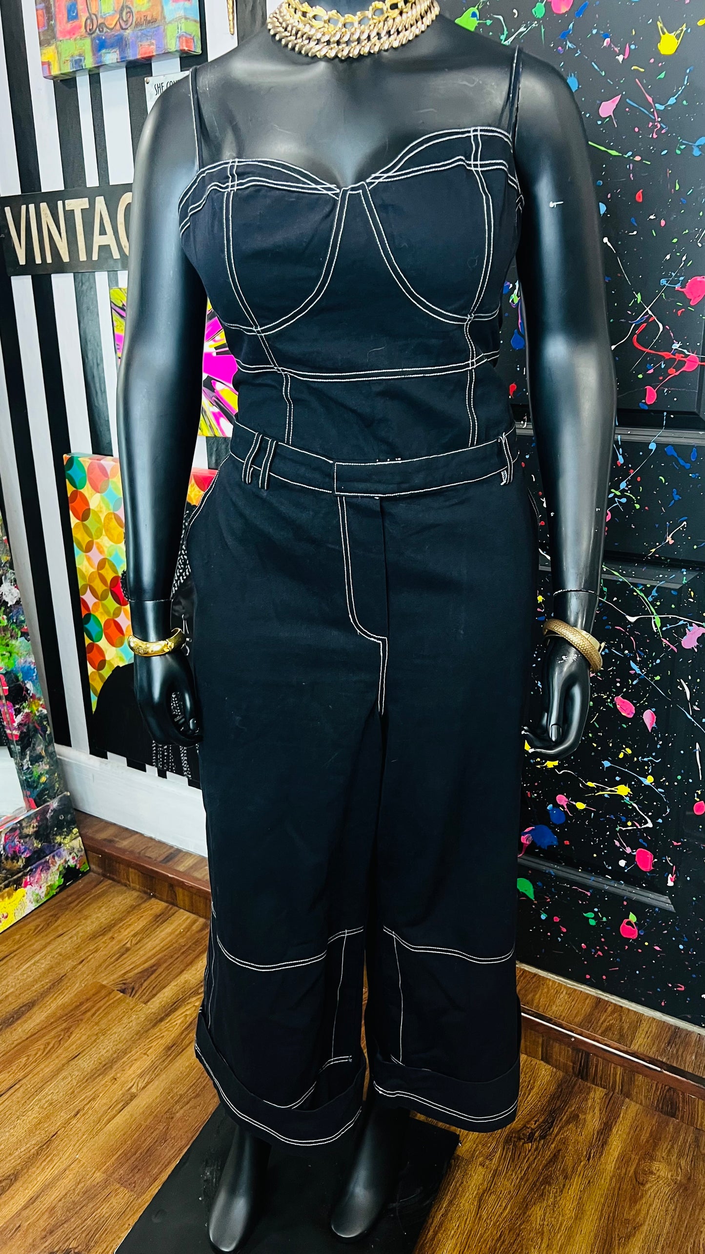 Denim Black & White Jumpsuit (14/16)