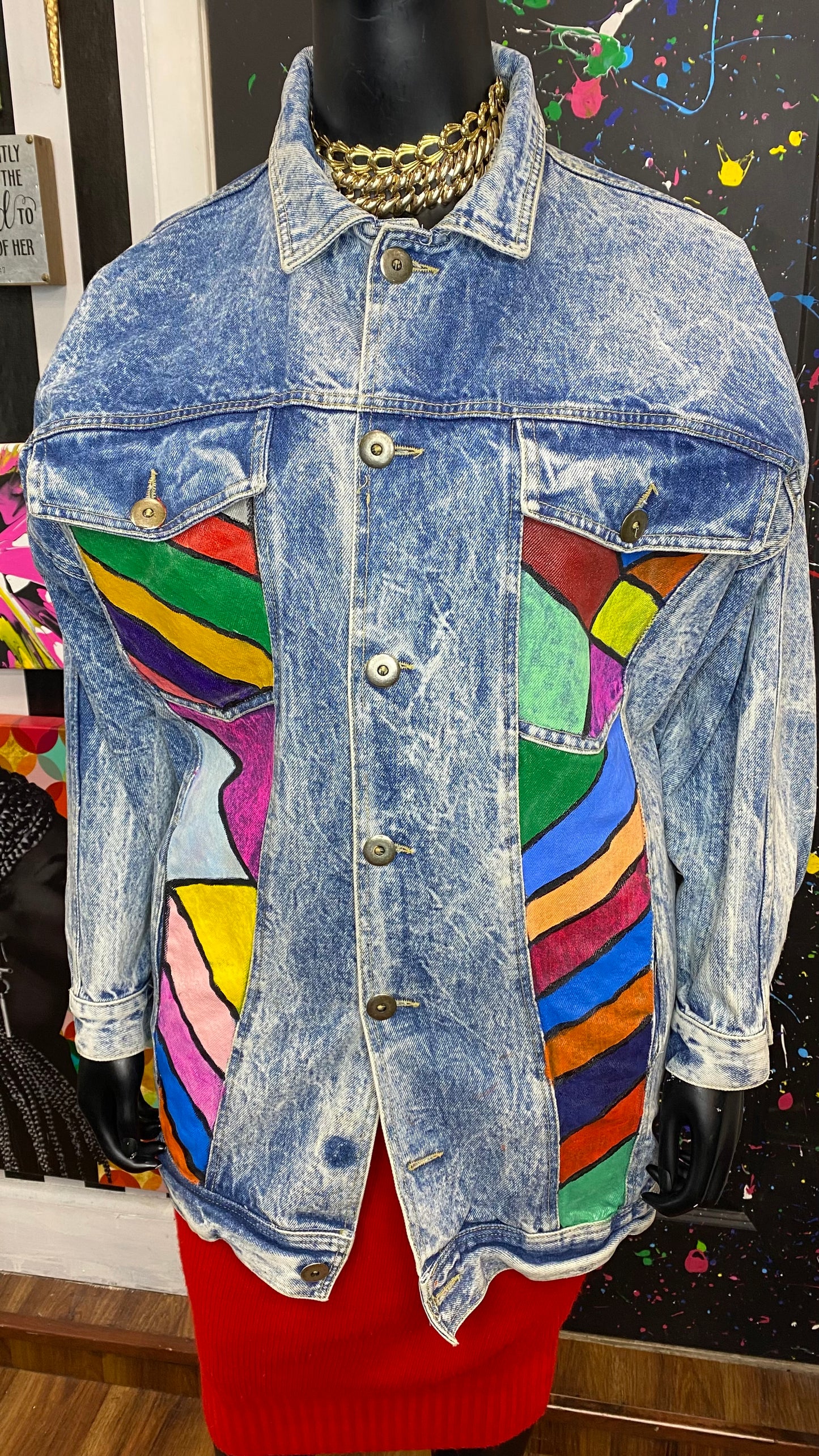 Vintage Acid Wash Hand Painted Denim Jacket (18/20)