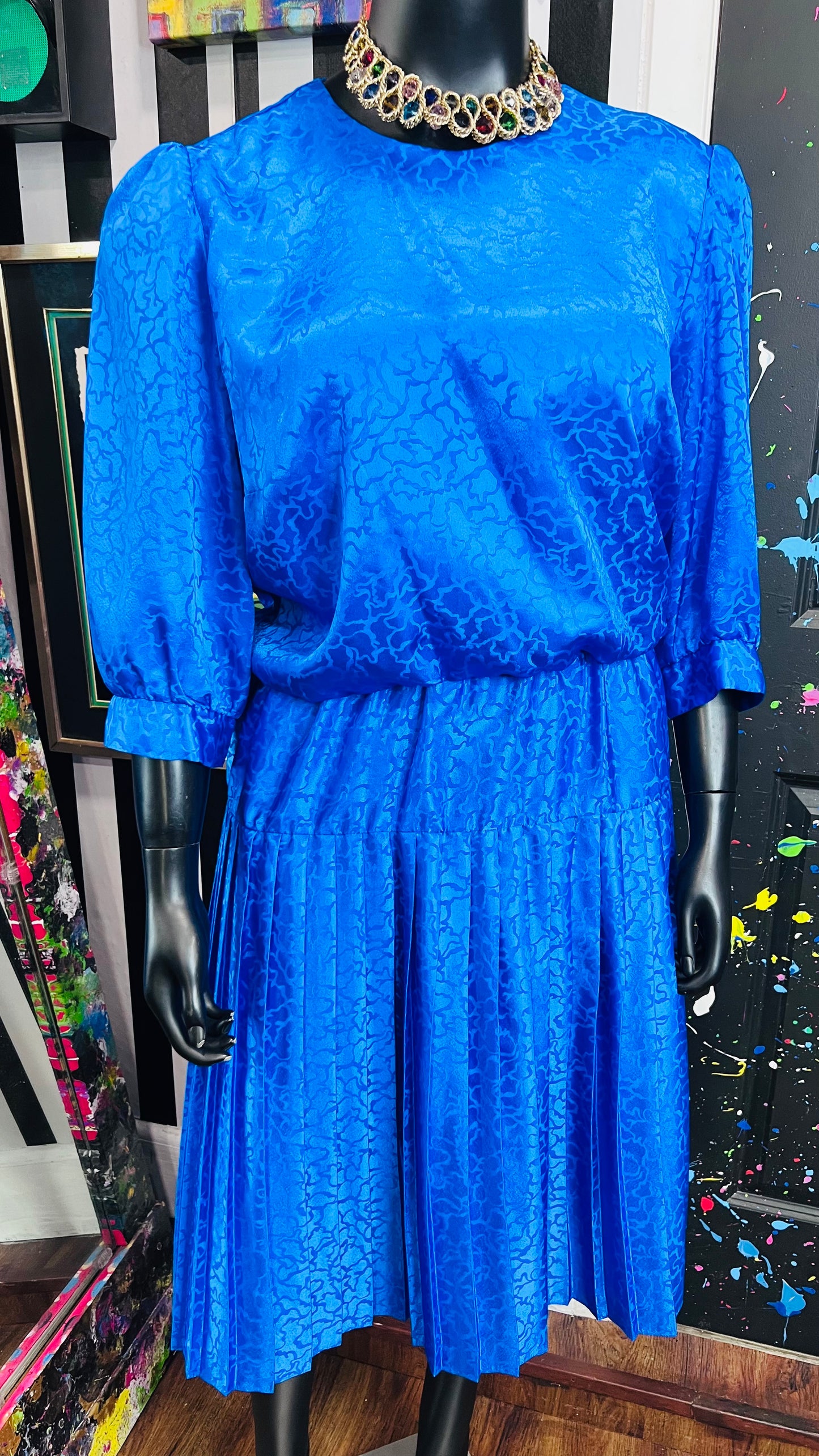 Vintage Blue Pleated Dress (16)