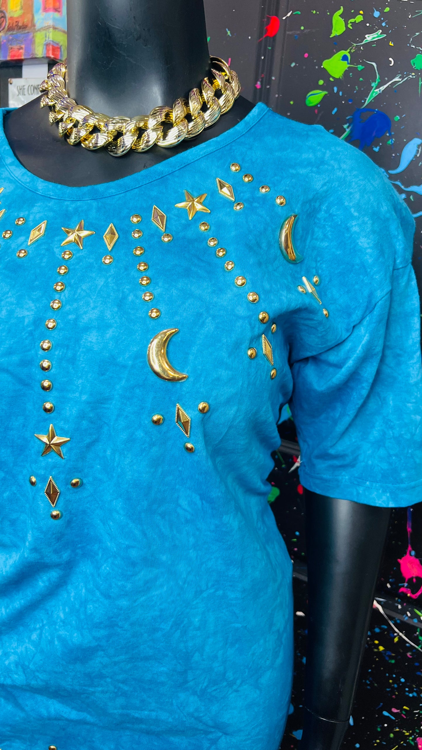 Vintage Blue Cotton Studded Blouse (18/20)