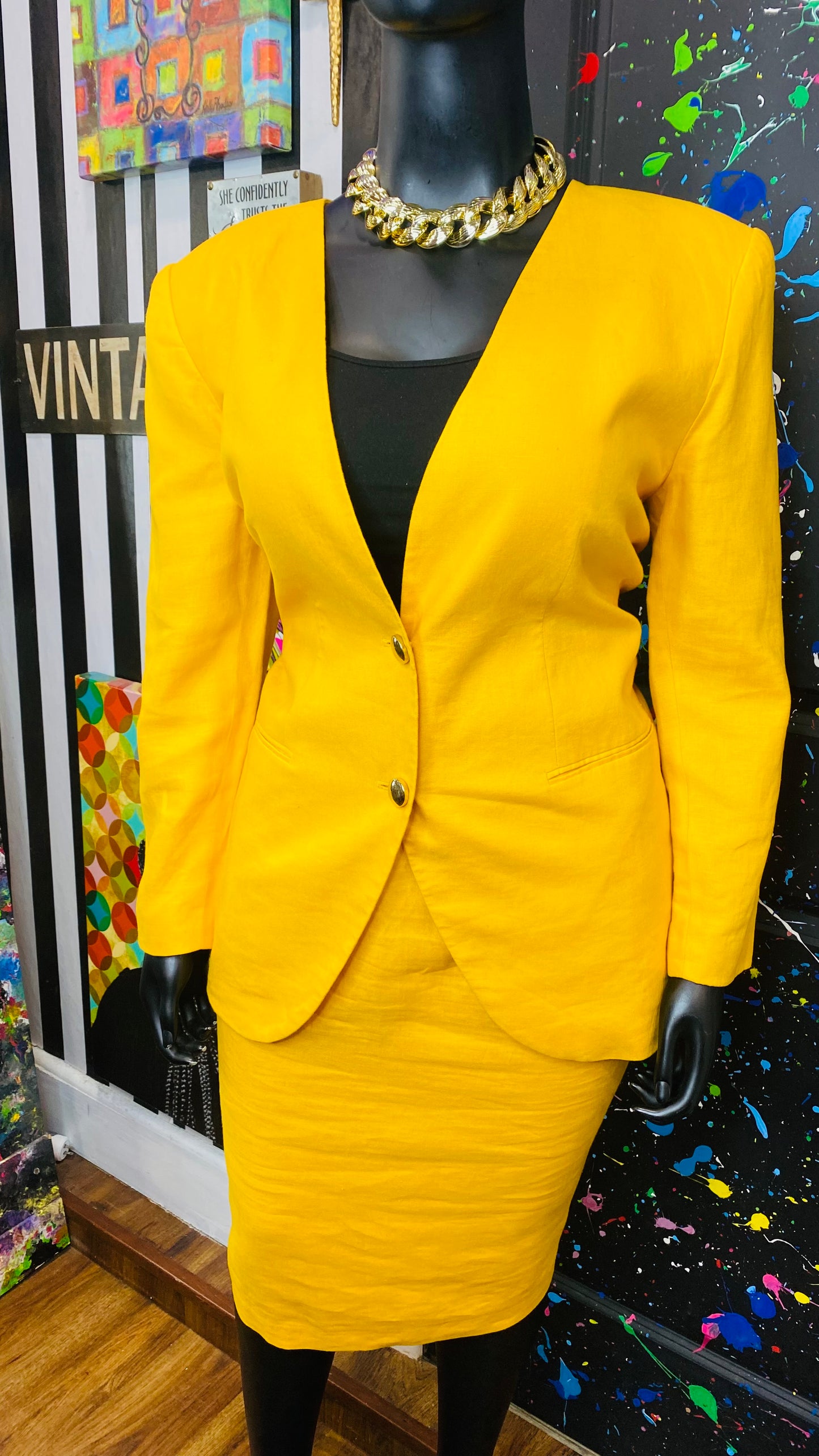 Vintage Yellow Skirt Suit (18W)