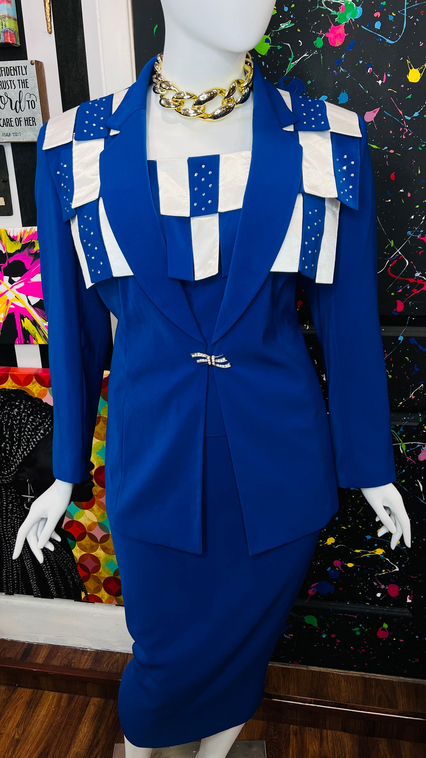 Vintage Blue & White Rhinestone Business Suit (20)