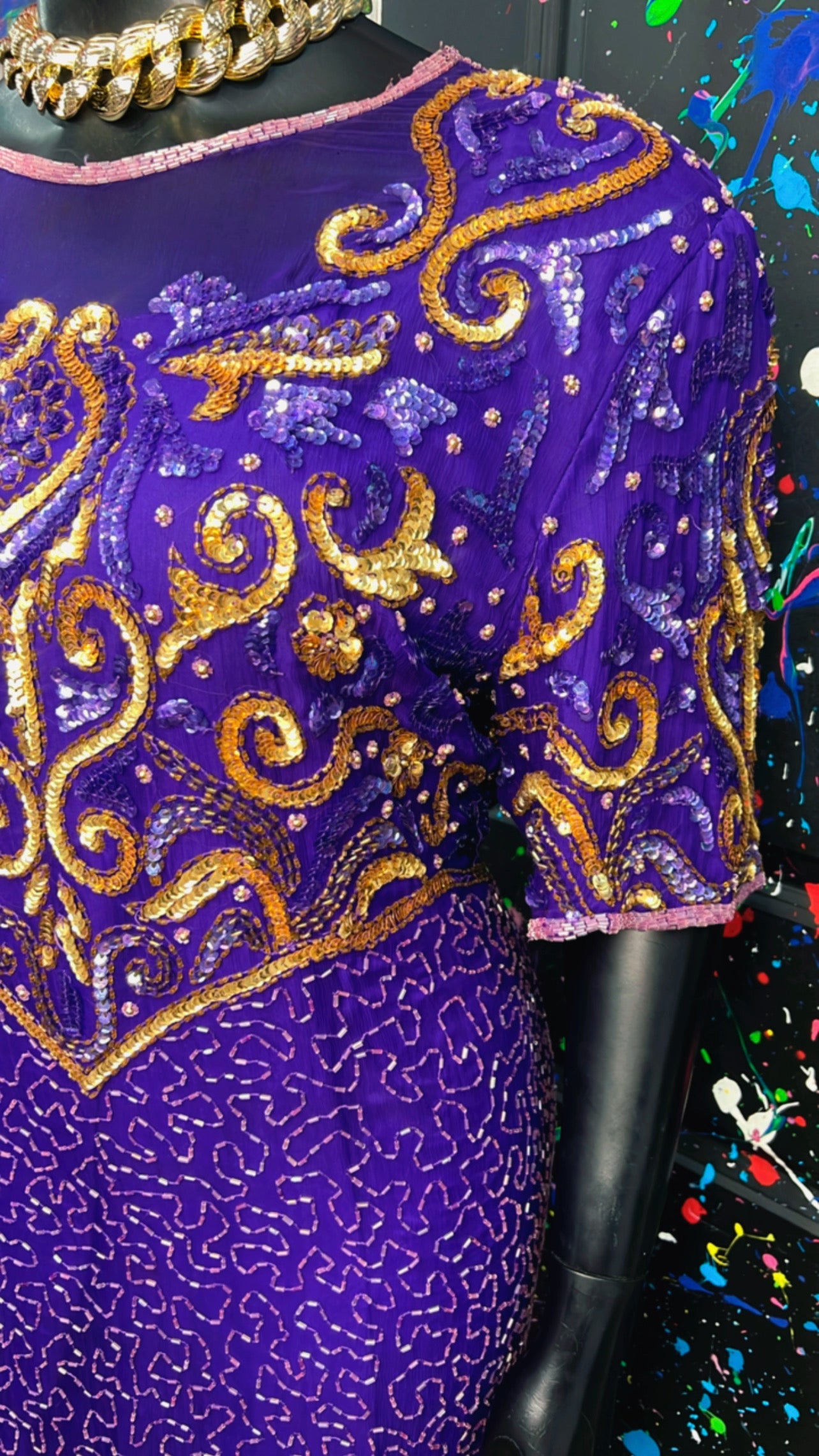 Vintage Purple & Gold Sequin Dress (20)