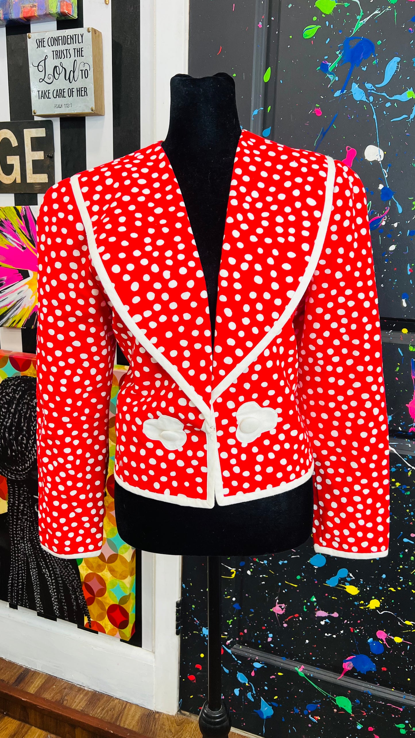 Vintage Cropped Polka Dot Blazer (14)