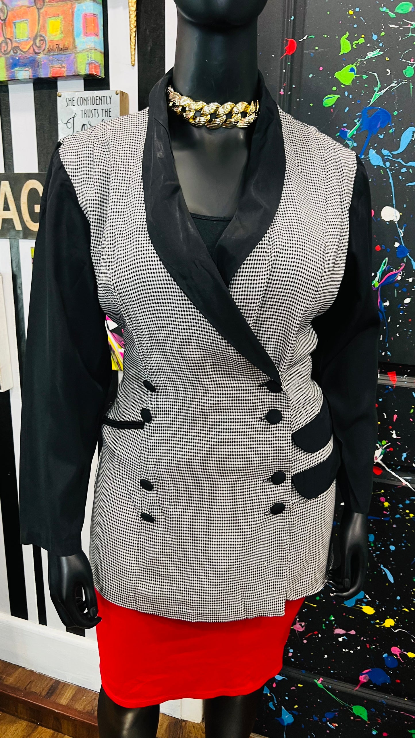 Vintage Houndstooth Black & White Blazer (18W)