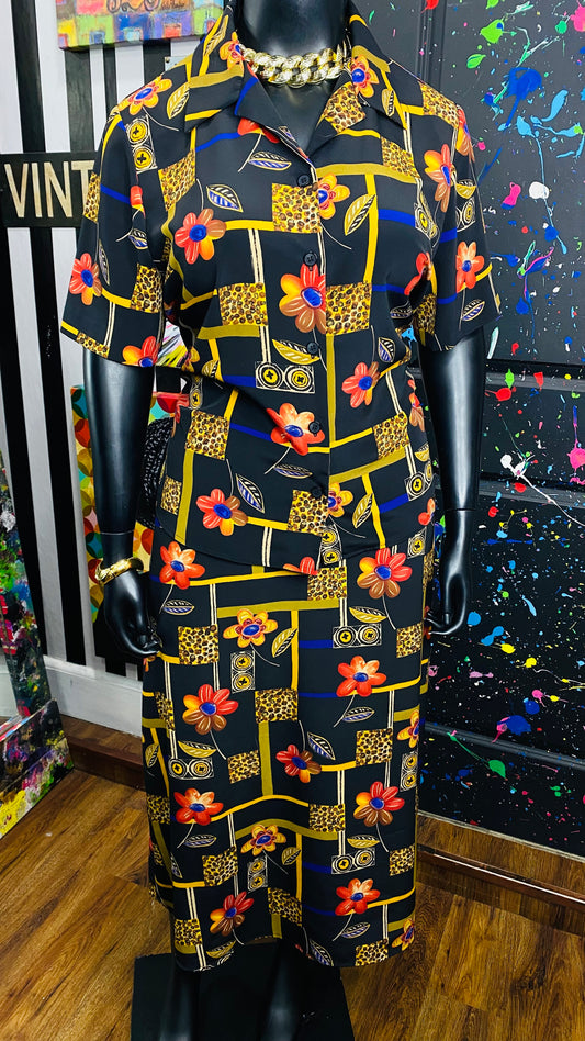 Vintage Animal Pribt & Floral Skirt Set (18W)