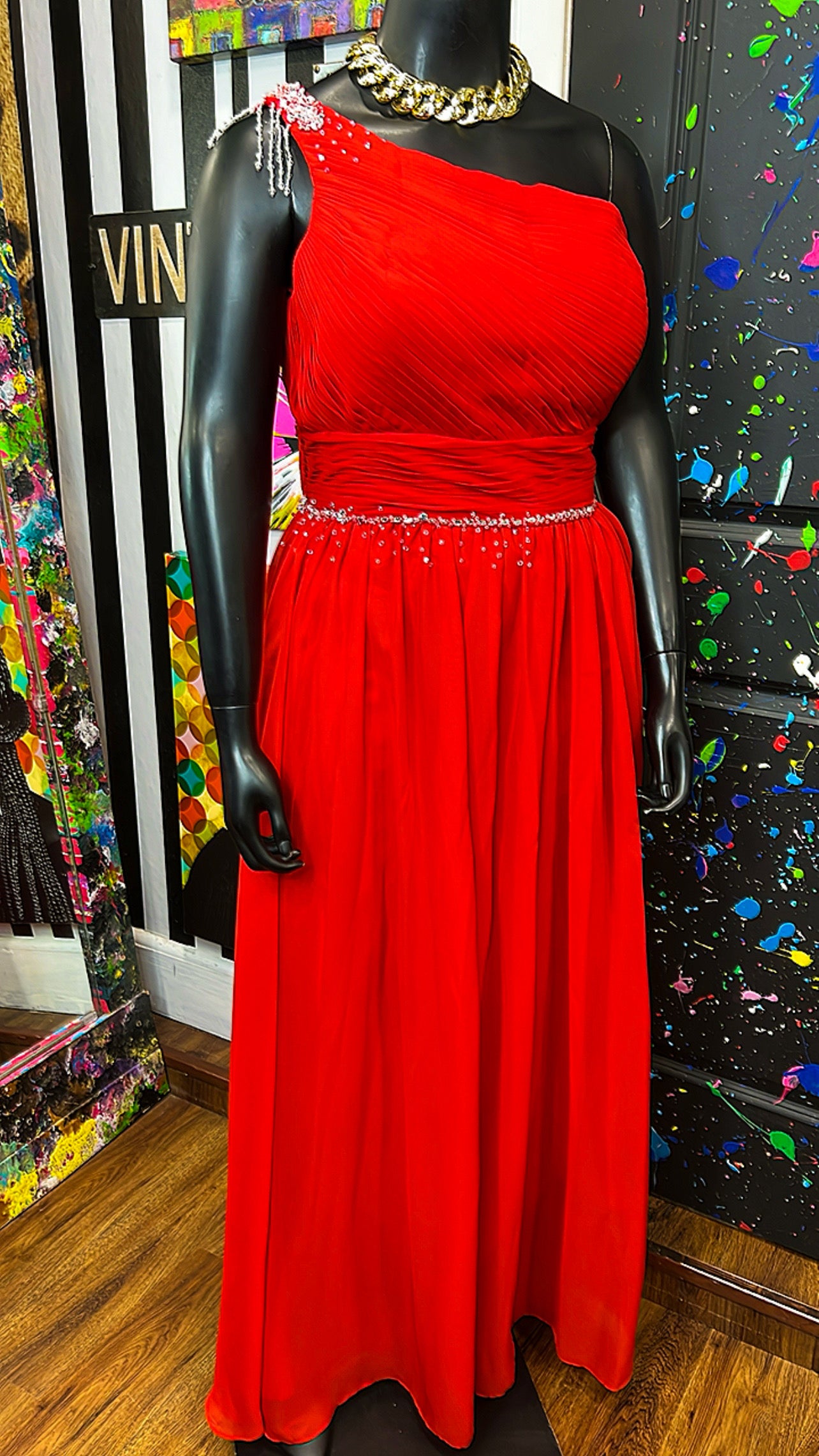 Jewel Red One Shoulder Formal Dress (14)