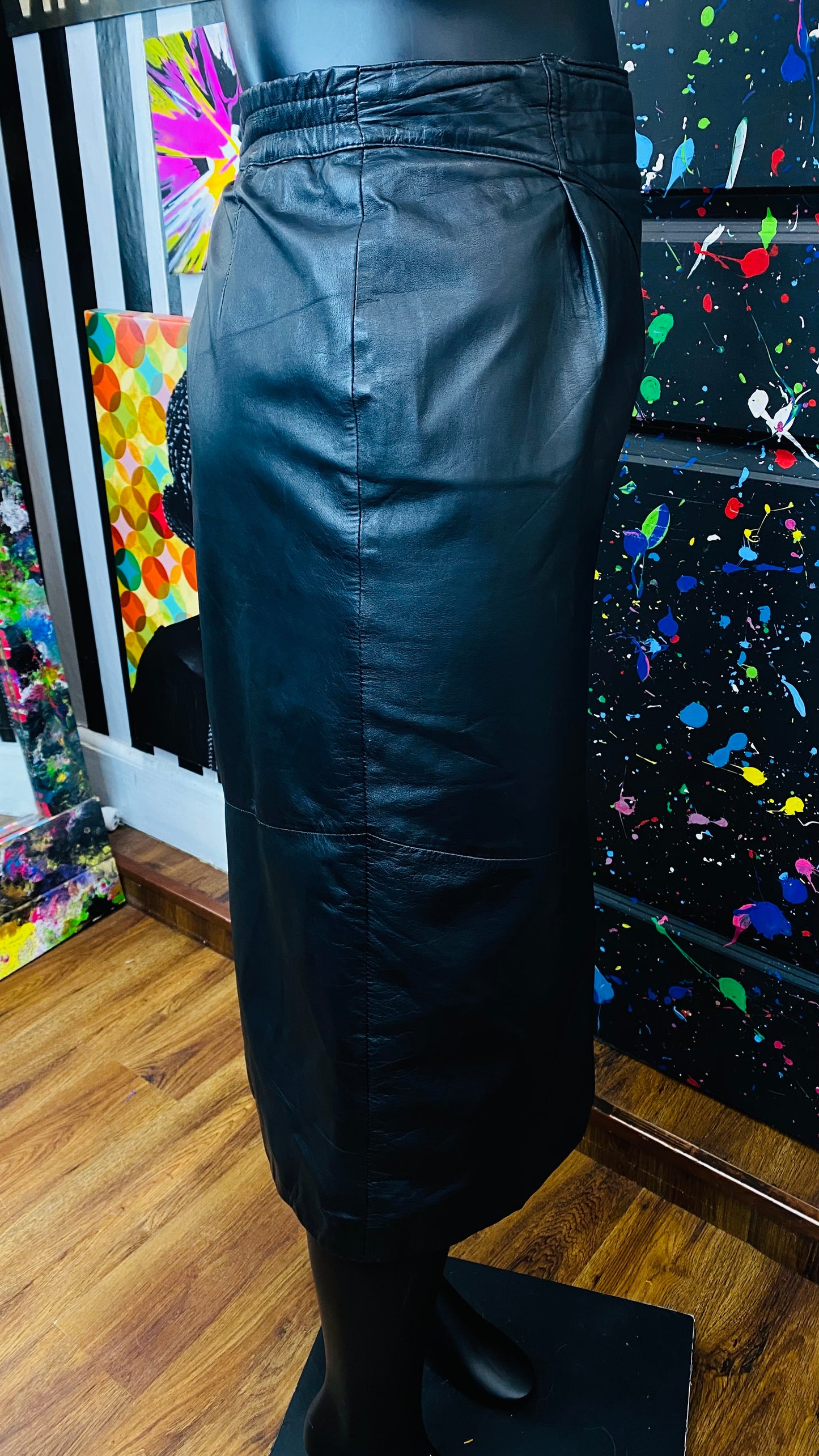 Vintage Genuine Leather Black Skirt (18)