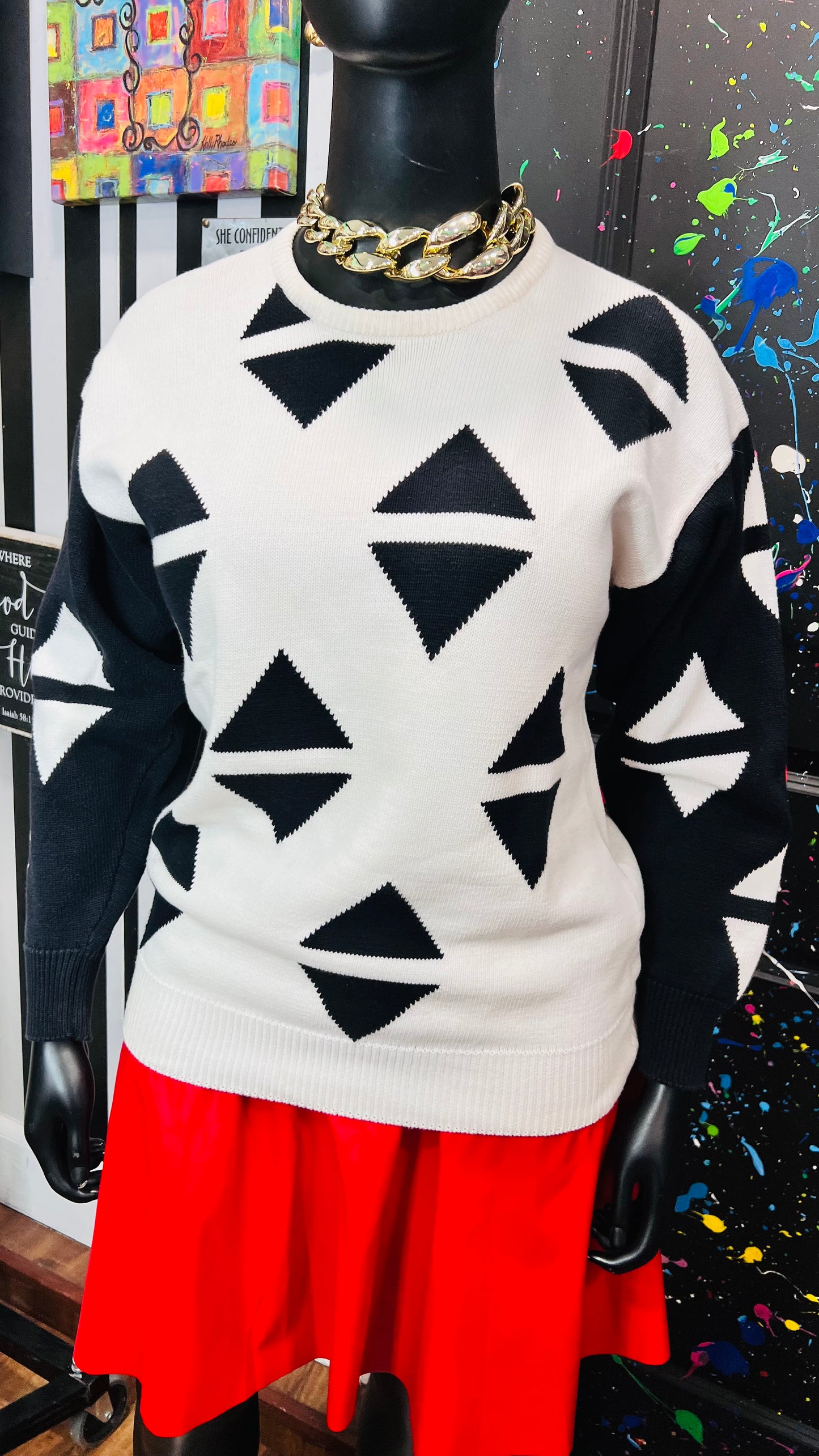 Vintage Knit Black & White Sweater (16)