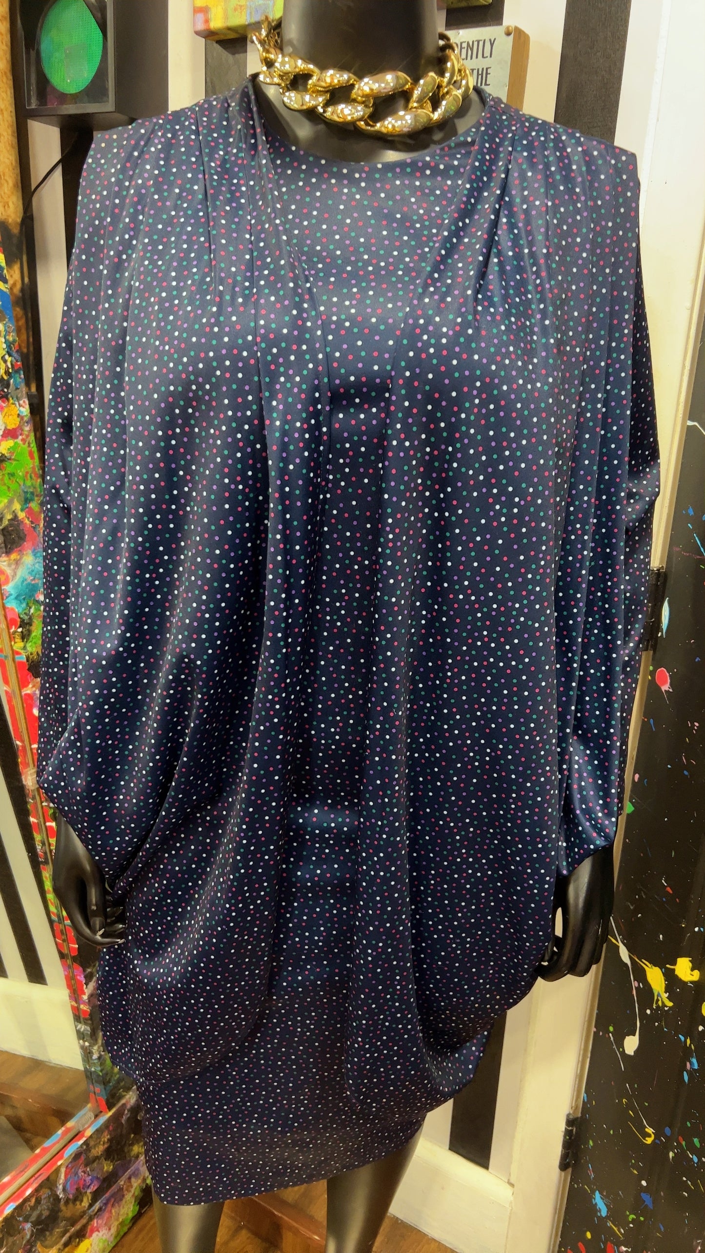 Vintage Navy Blue Polka Dot Dress (14)