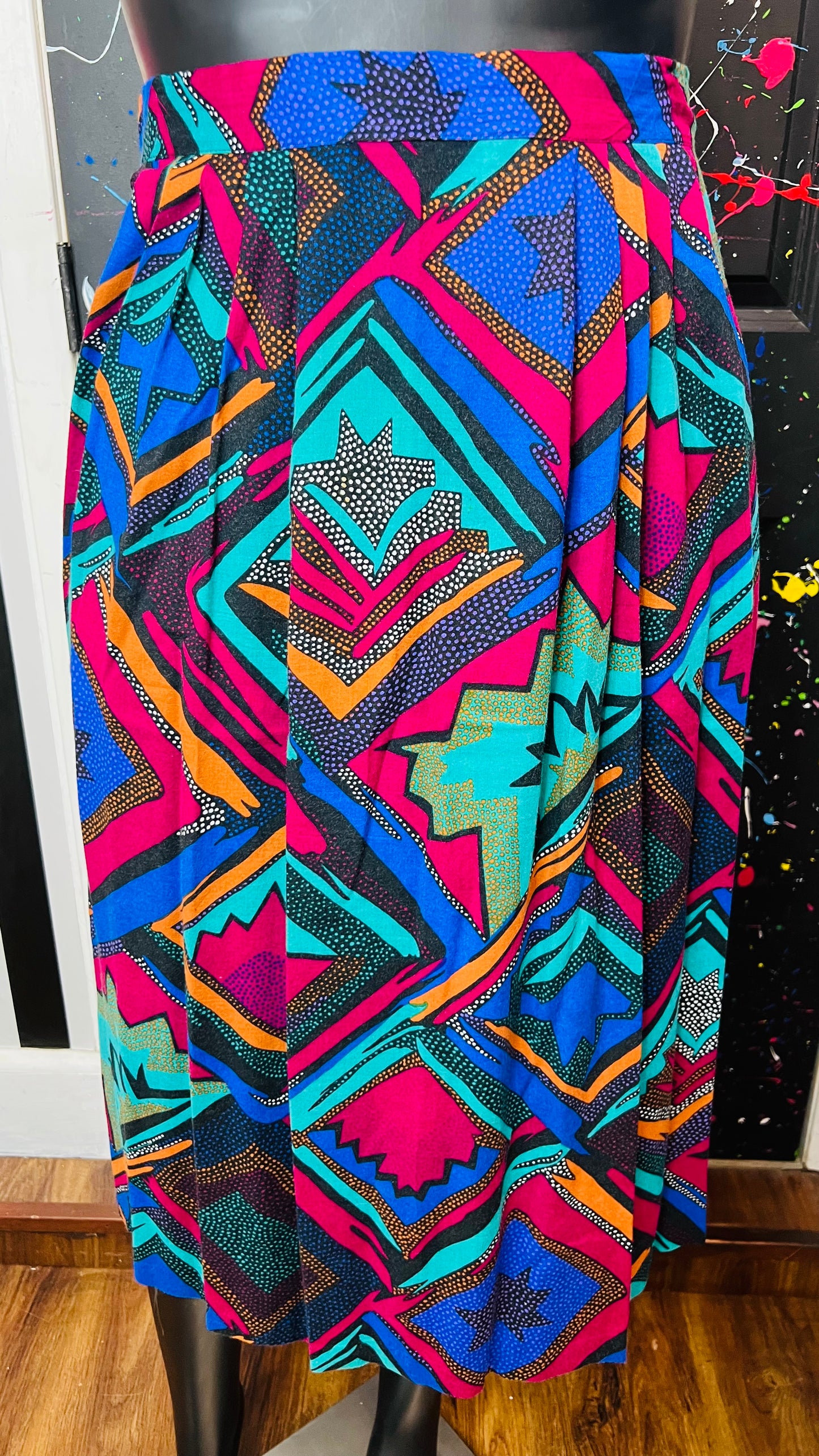 Vintage Abstract & Polka Dot Rayon Skirt (16)