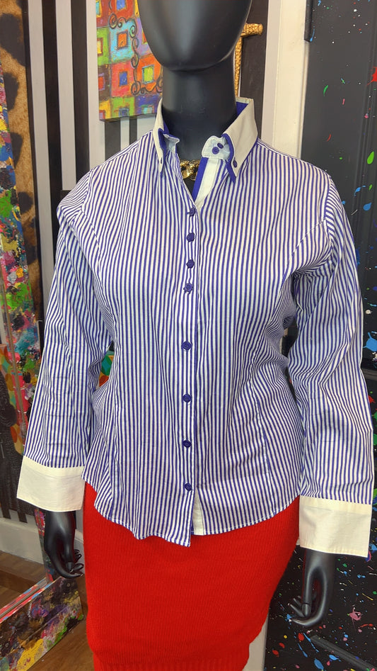 Vintage Ashley Stewart Purple & White Striped Blouse (14W)
