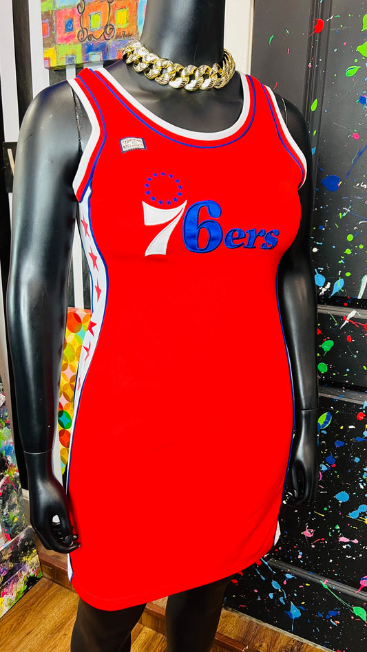 Plus Size Vintage Y2K Philadelphia 76ers Hardwood Classics Official Jersey Dress (12)