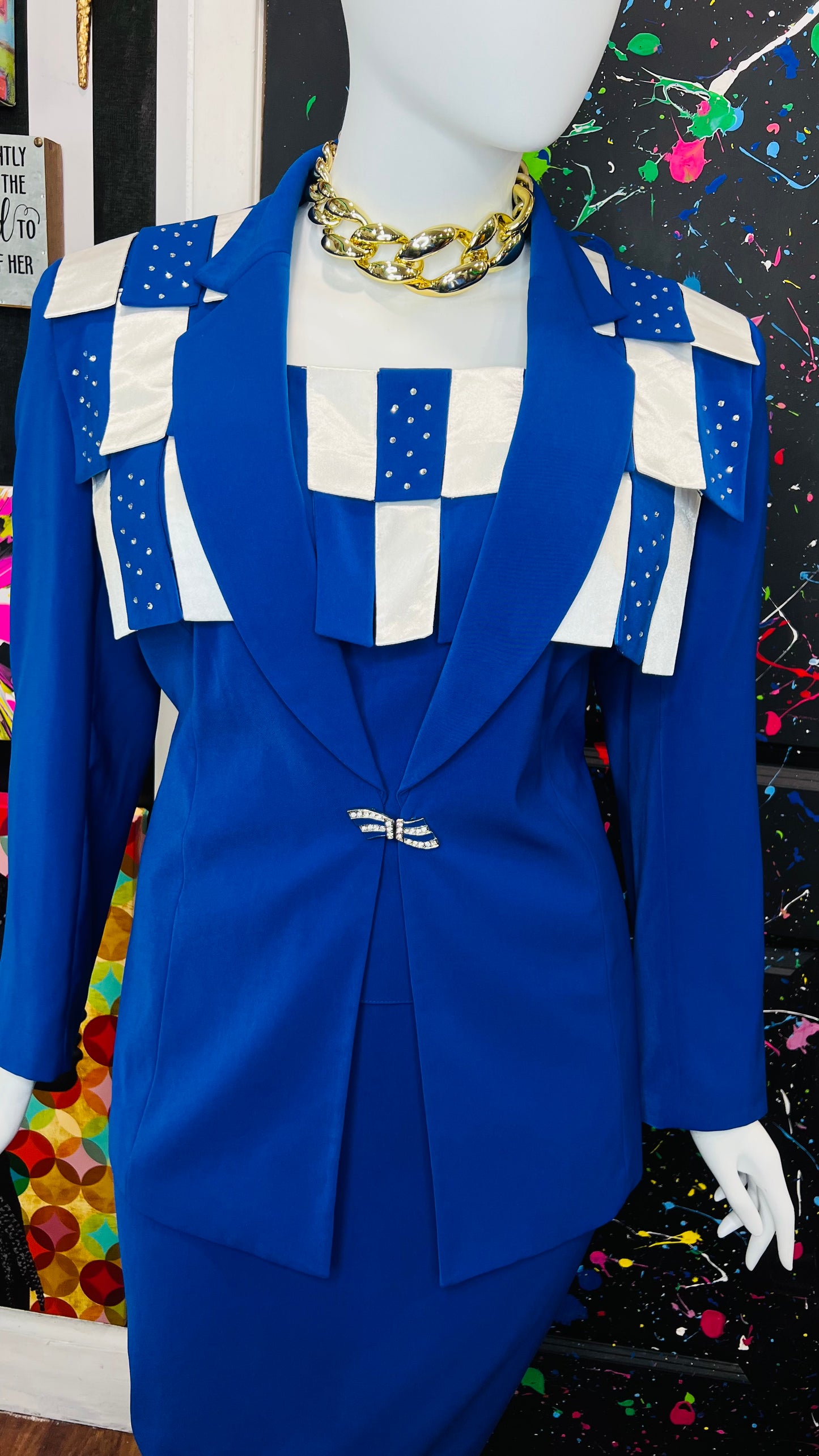 Vintage Blue & White Rhinestone Business Suit (20)