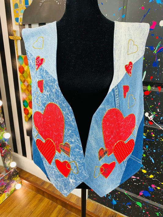 Vintage Denim Heart Shapes Vest