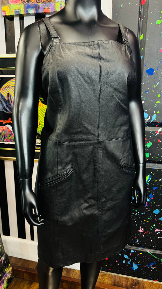 Vintage Genuine Leather Sleeveless Black Dress (24W)