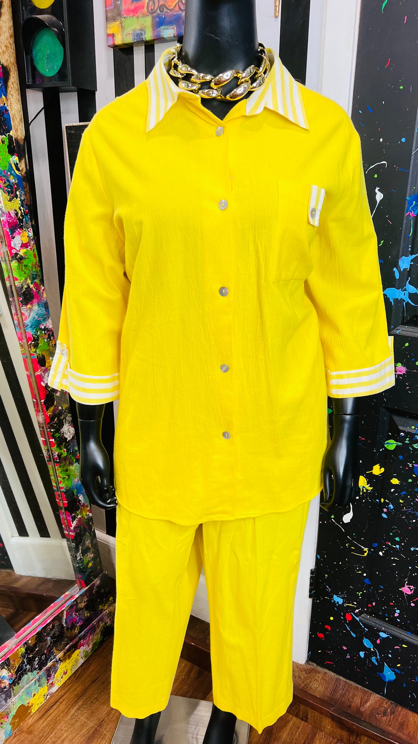 Vintage Yellow & White Pants Set (24/26)