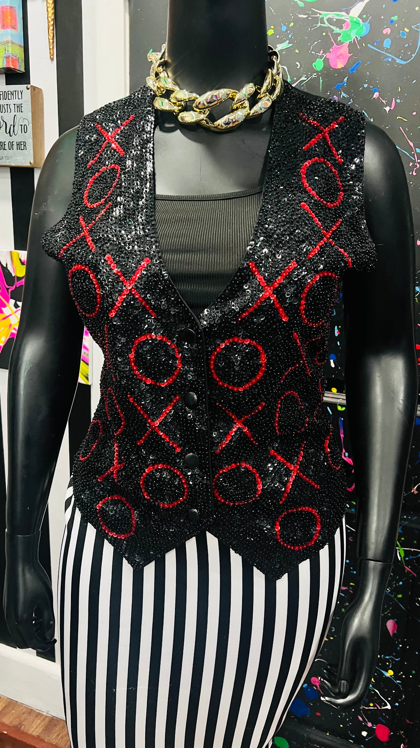 Vintage Sequin X & O Vest (12/14)
