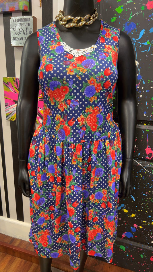 Vintage Polyester Polka Dot & Floral Dress (14)