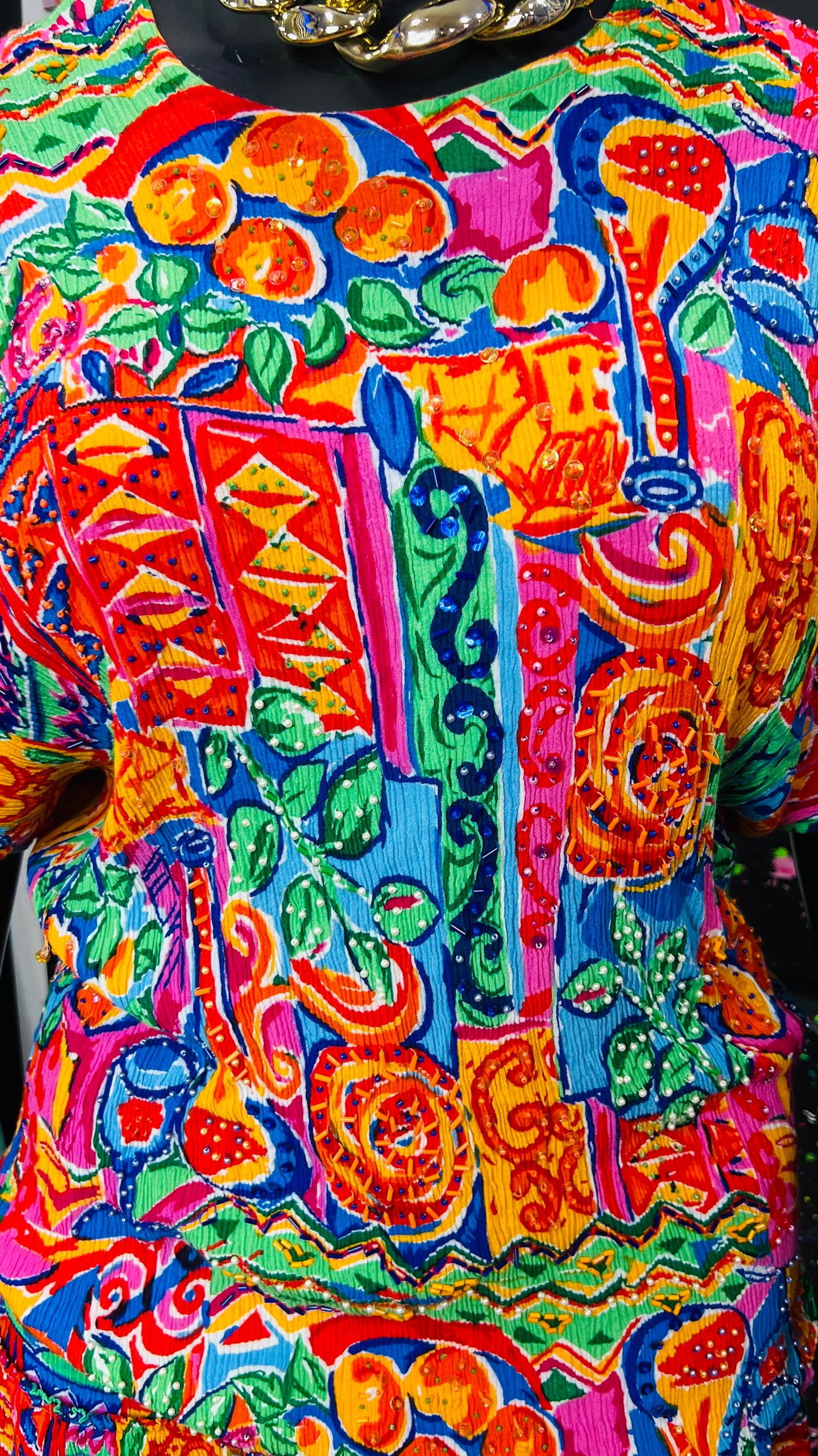 Vintage Sequin Rayon Floral Skirt Set (16) *KC