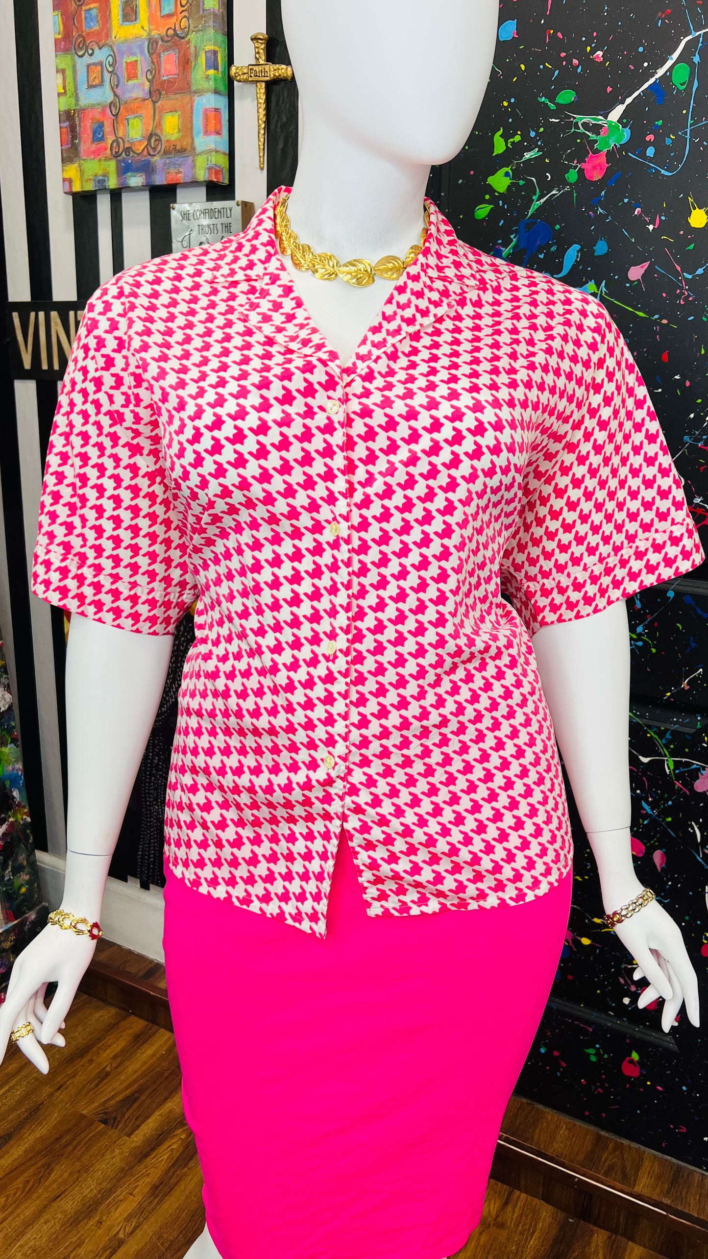 Vintage Pink Herringbone Blouse (24W)