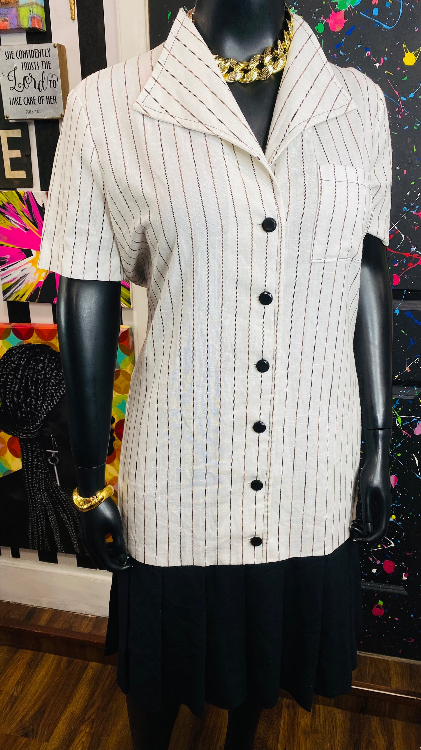 Vintage Brown, Black & White Dress (18)