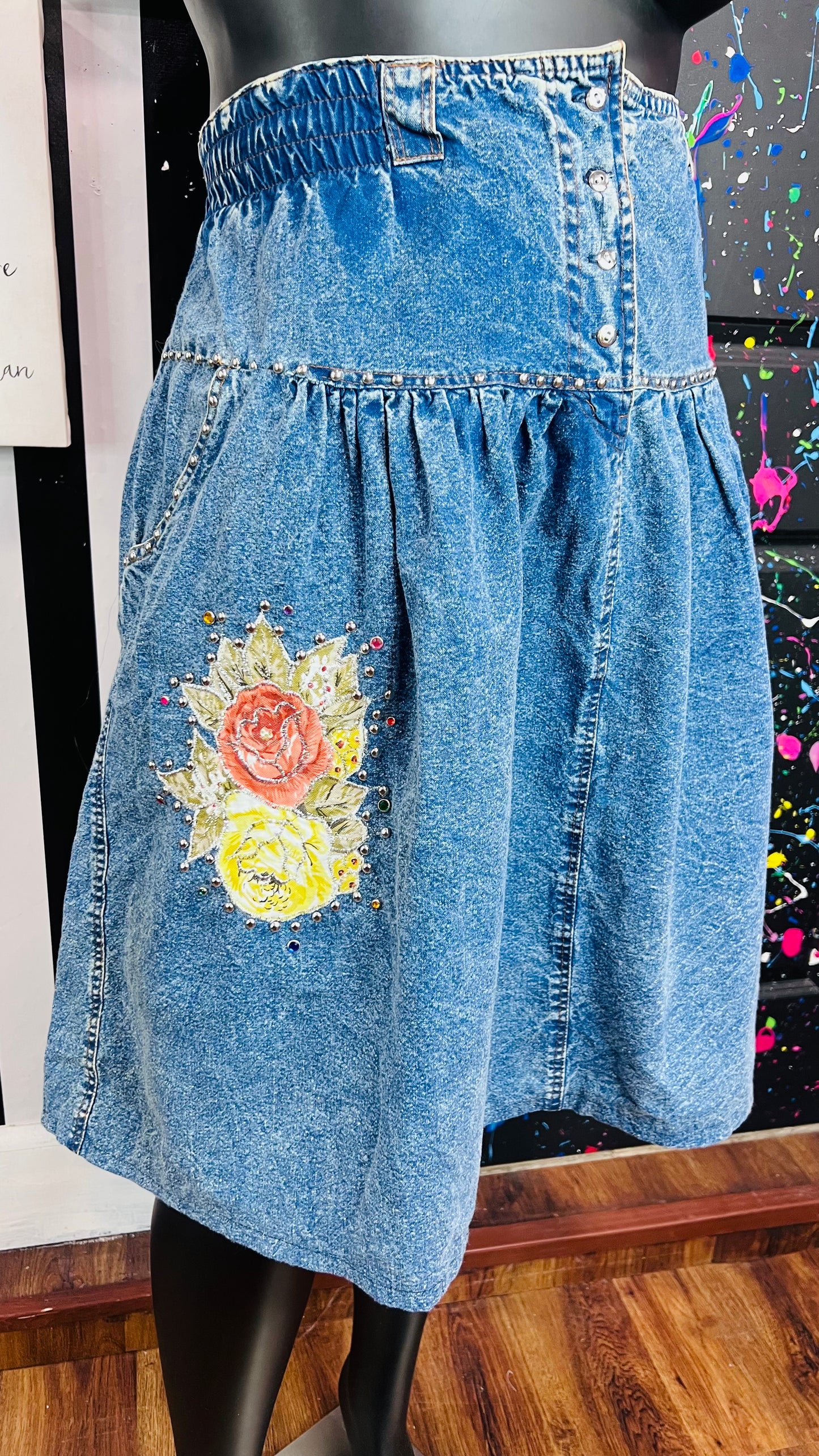 Vintage Denim High Waisted Stone Washed Skirt (20)