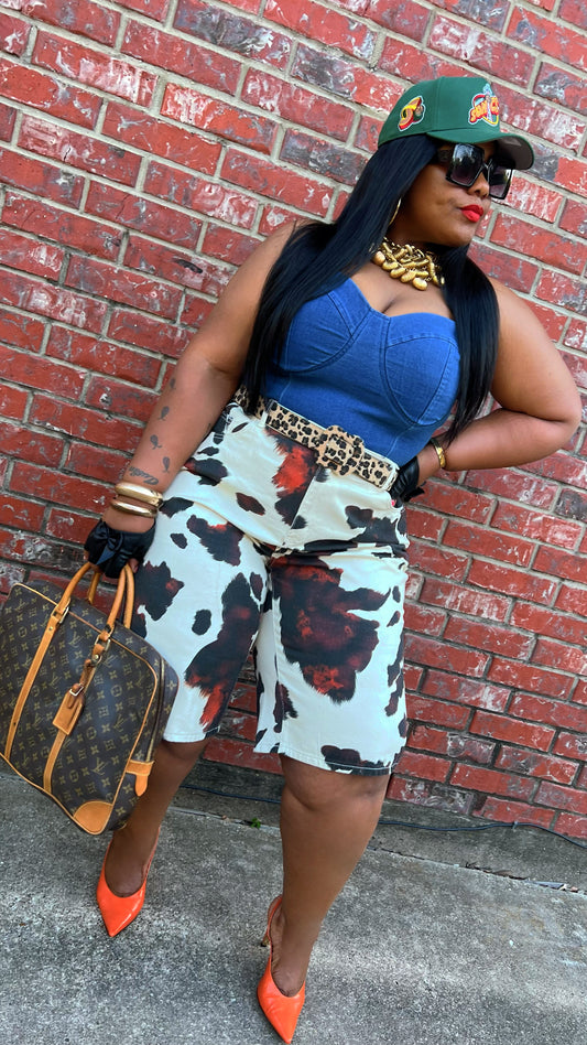 Vintage Inspired Denim Animal Print Shorts (18/20)