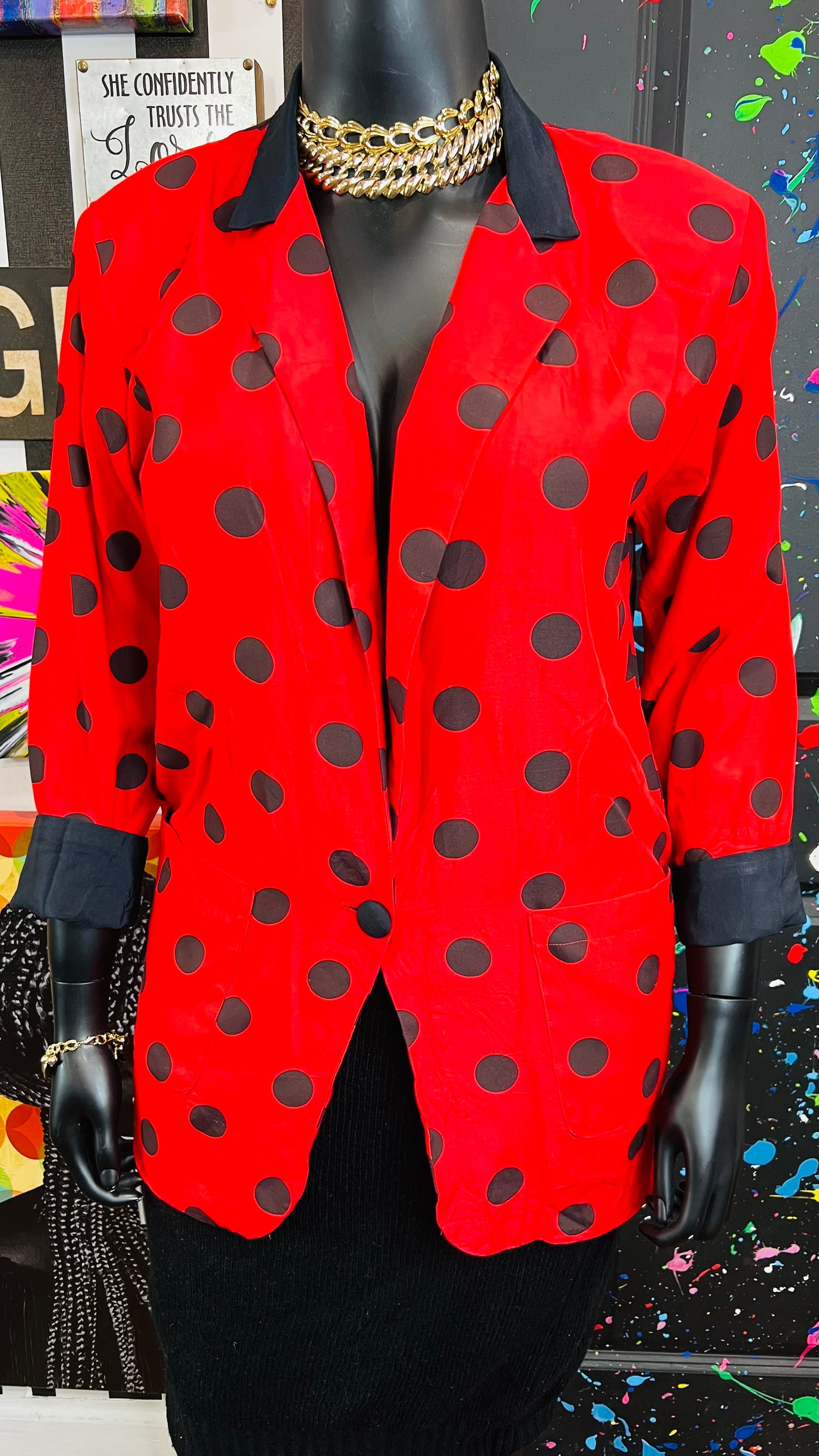 Vintage Black & Red Polka Dot Blazer (14)