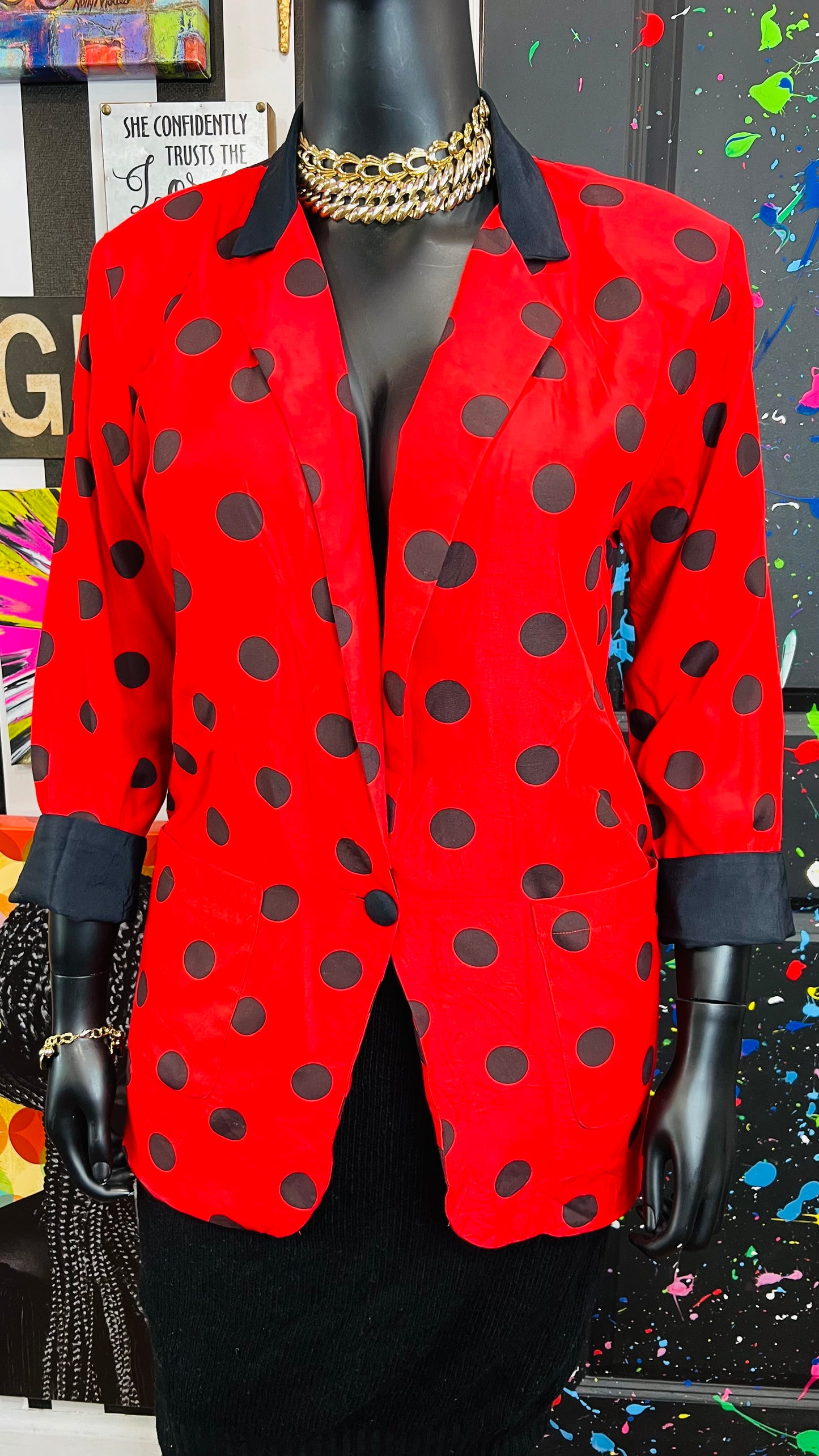 Vintage Black & Red Polka Dot Blazer (14)