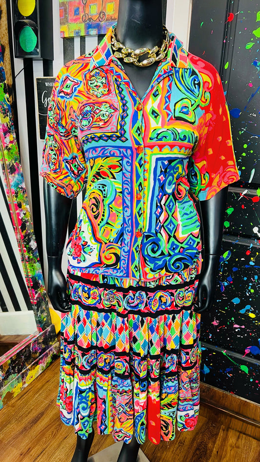 Vintage Rayon Carole Little Skirt Set (16) -Oversized *KC