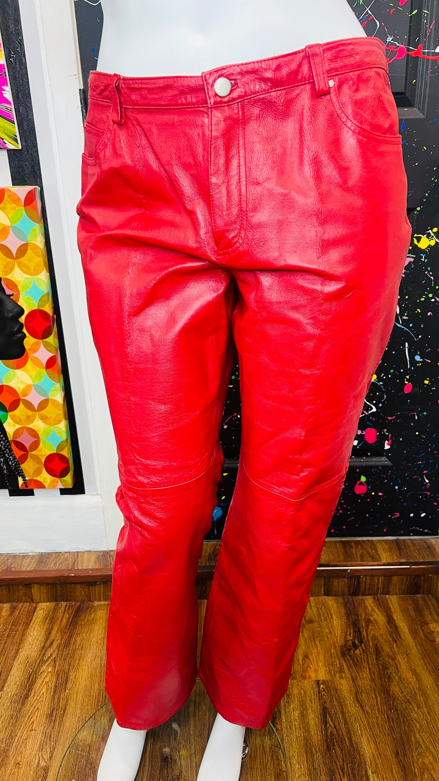 Vintage Genuine Leather Red Pants (16)