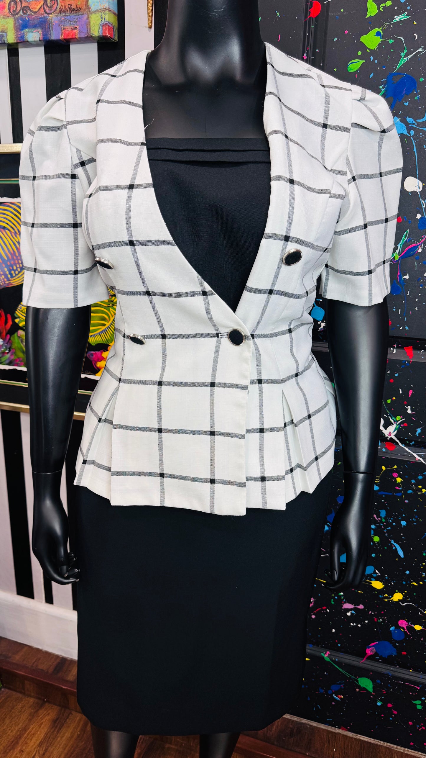 Vintage Black & White Plaid Skirt Suit (16)