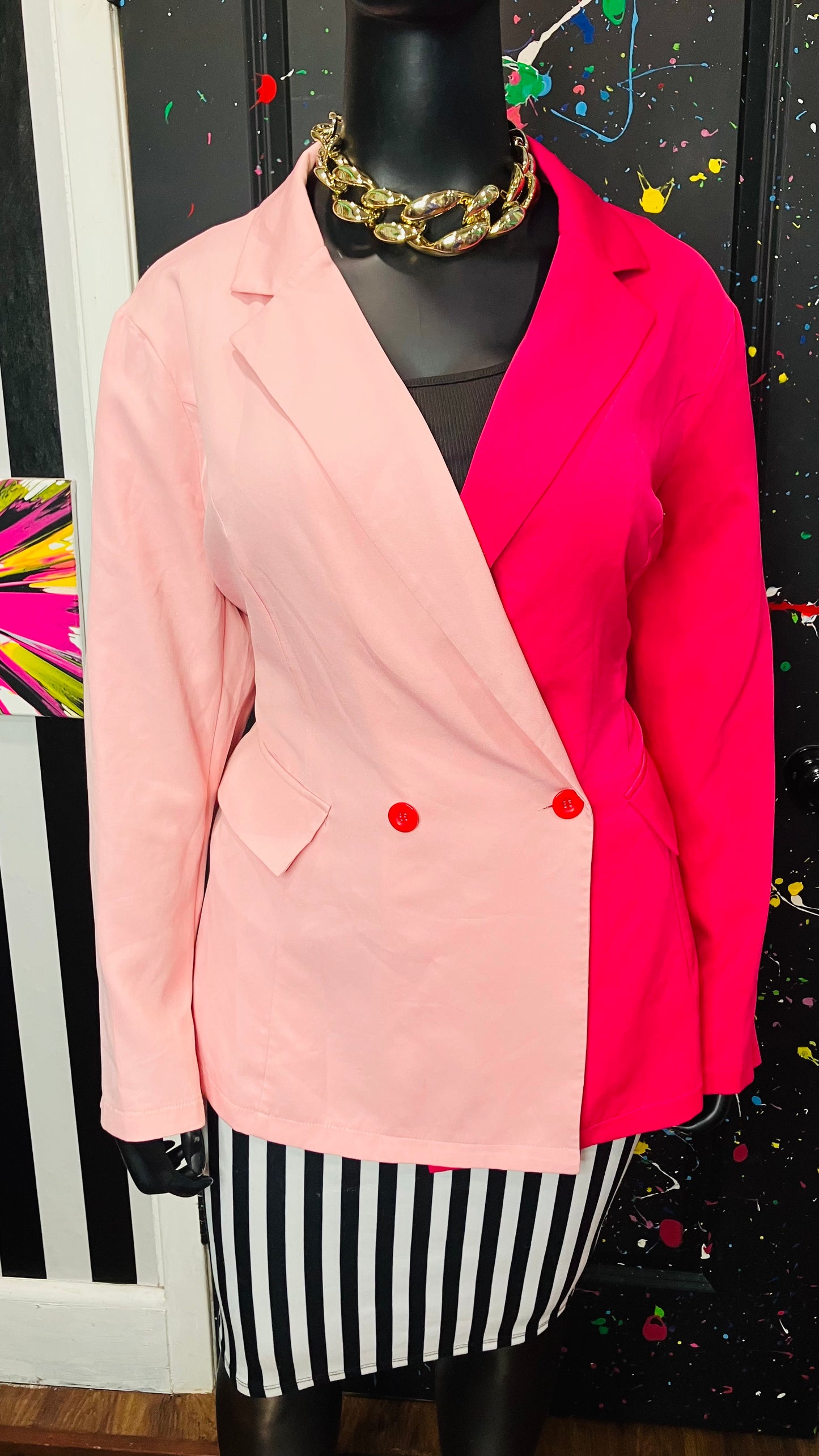 Color Block Pink Double Breasted Blazer (22)