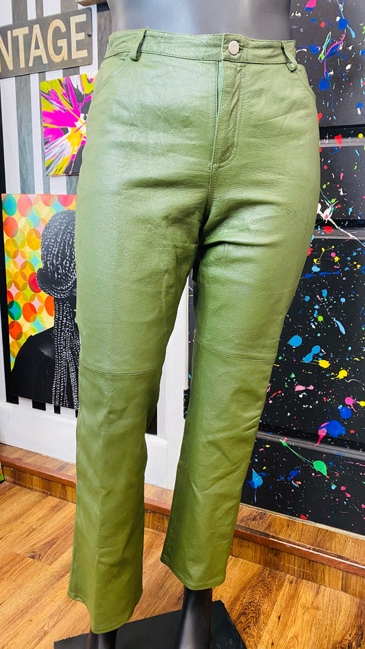 Vintage Green Genuine Leather Pants (16)