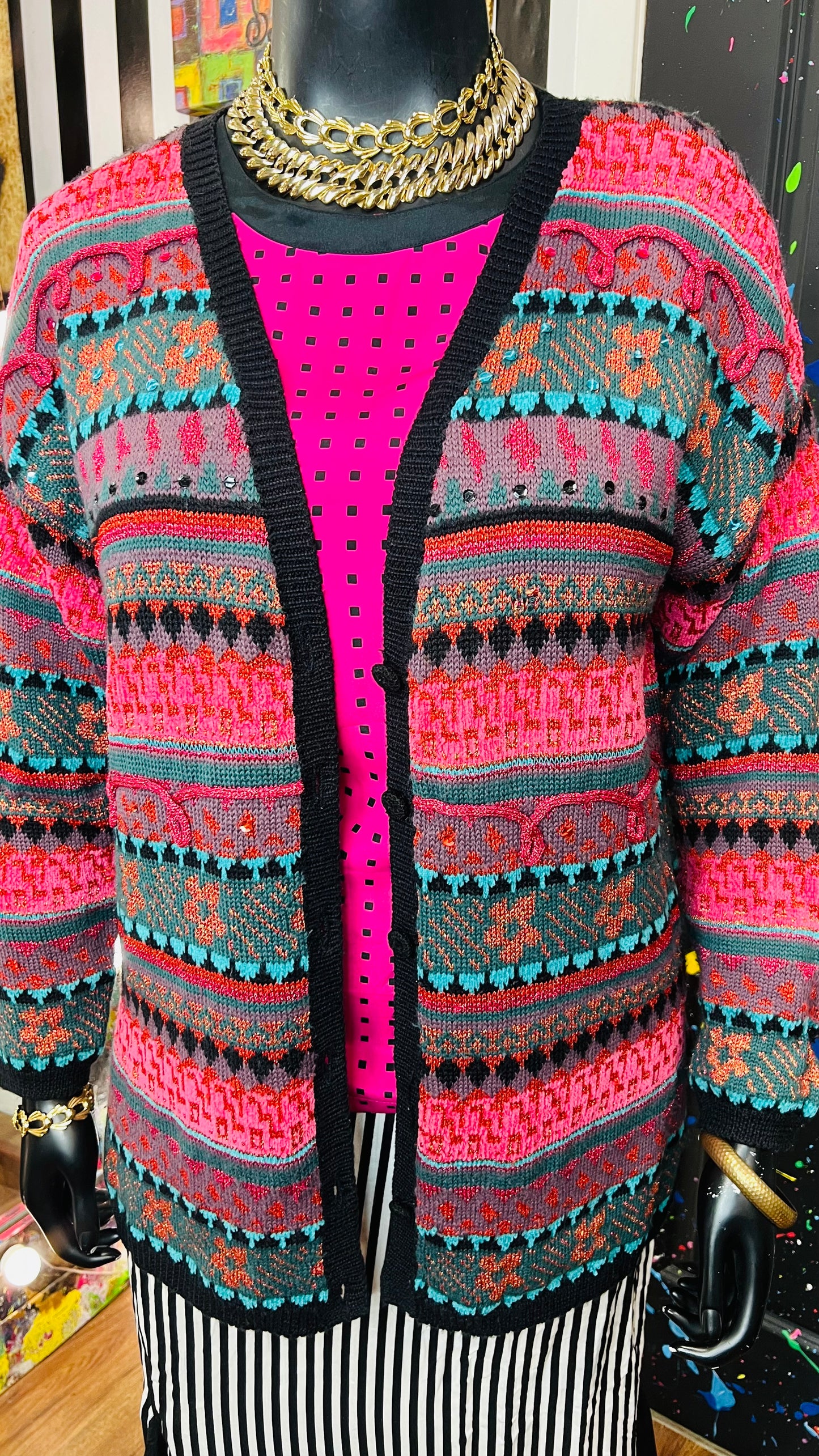 Vintage Carole Little 3D Knit Coogi Style Sweater (18)