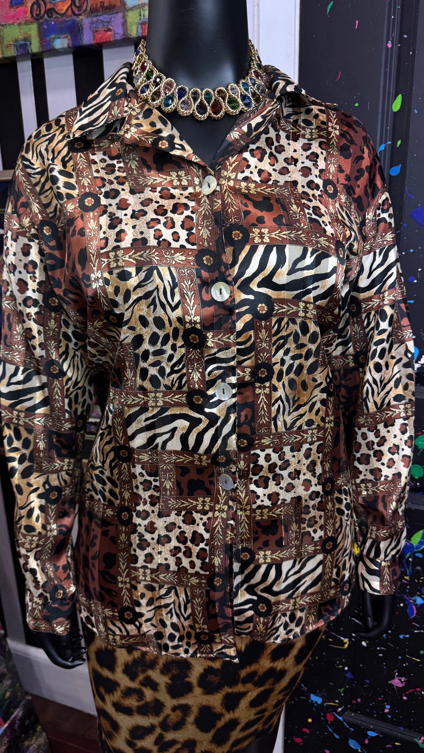 Vintage Semi Sheer Animal Print Blouse (22)