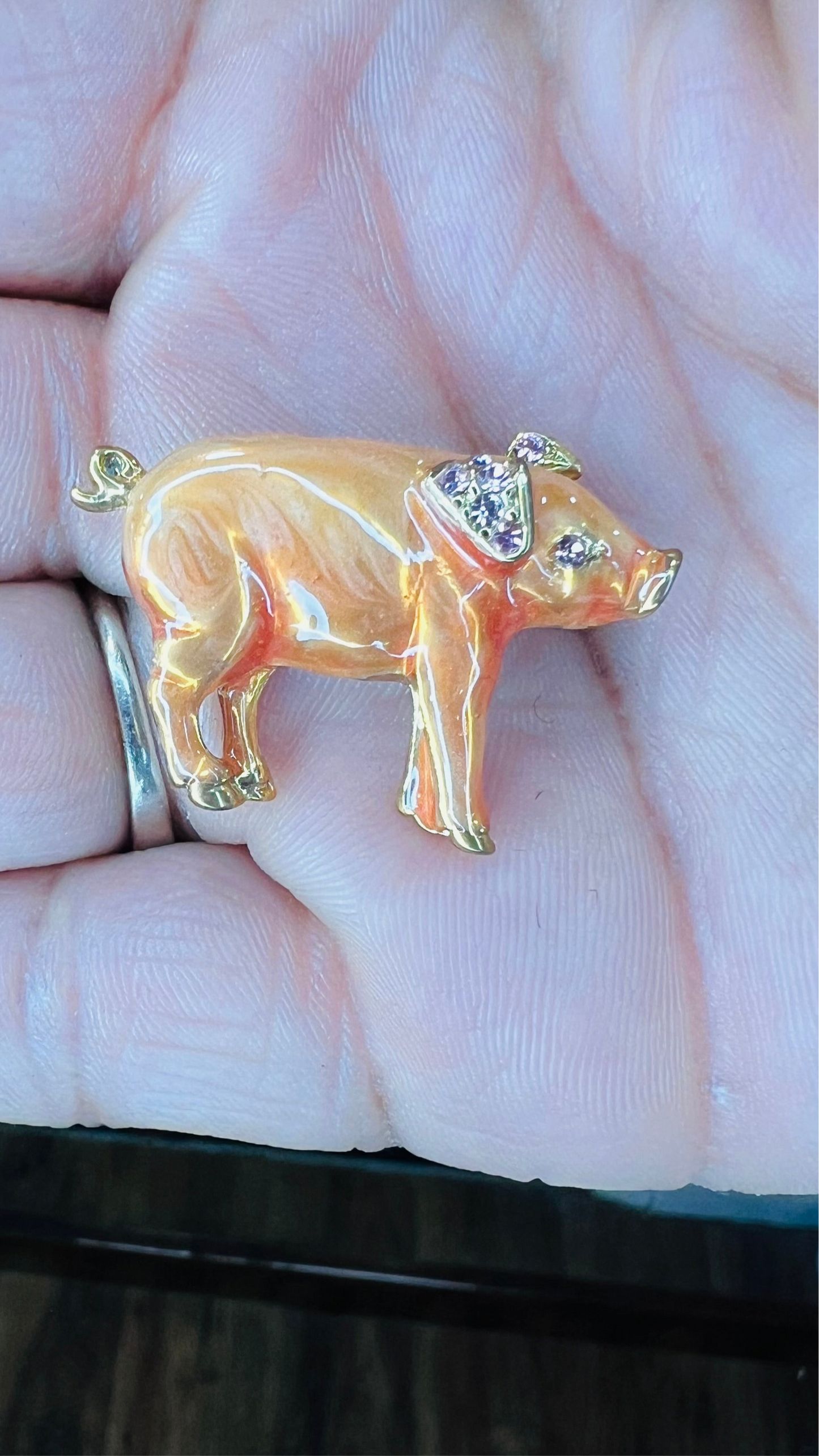 Vintage Peach Pig Brooch Pin