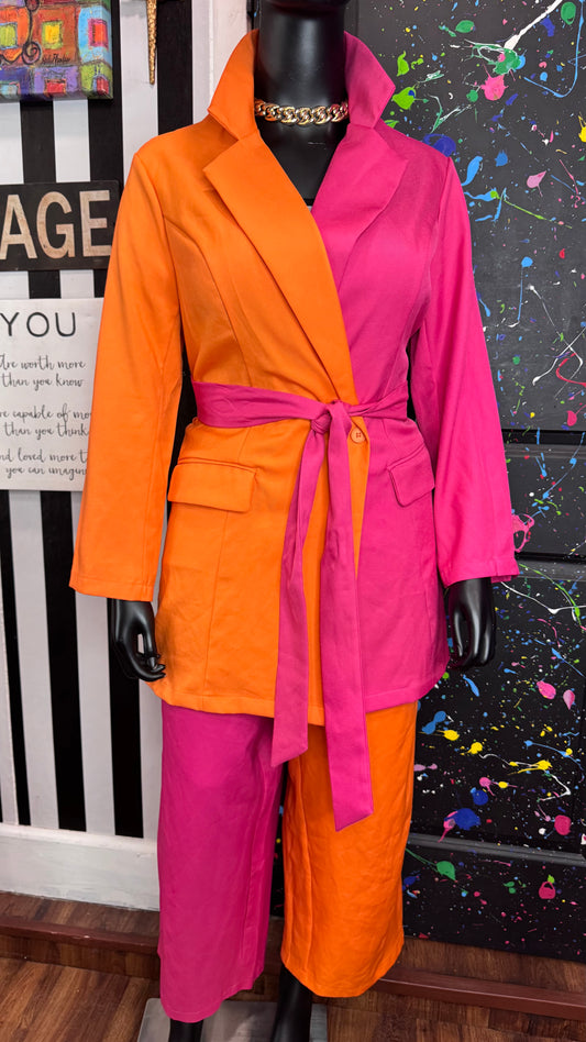 Vintage Inspired Color Block Capri Pants Suit (18)