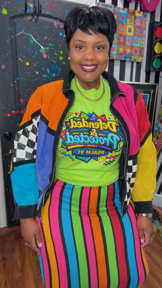 Defended & Protected Psalm 91 Graphic Tee | Retro 90s Faith Shirt | Black & White | Sizes L–3X