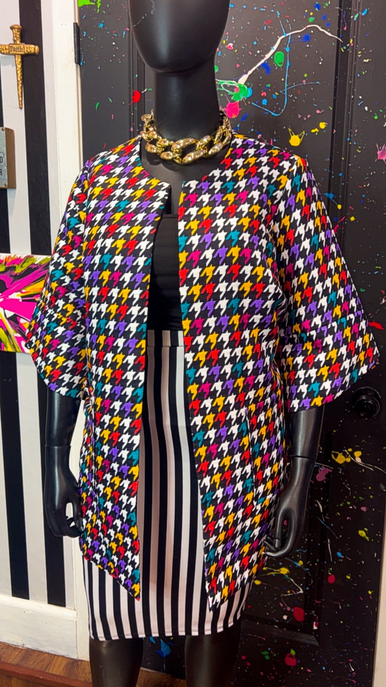 Vintage Colorblock Open Duster (18W)