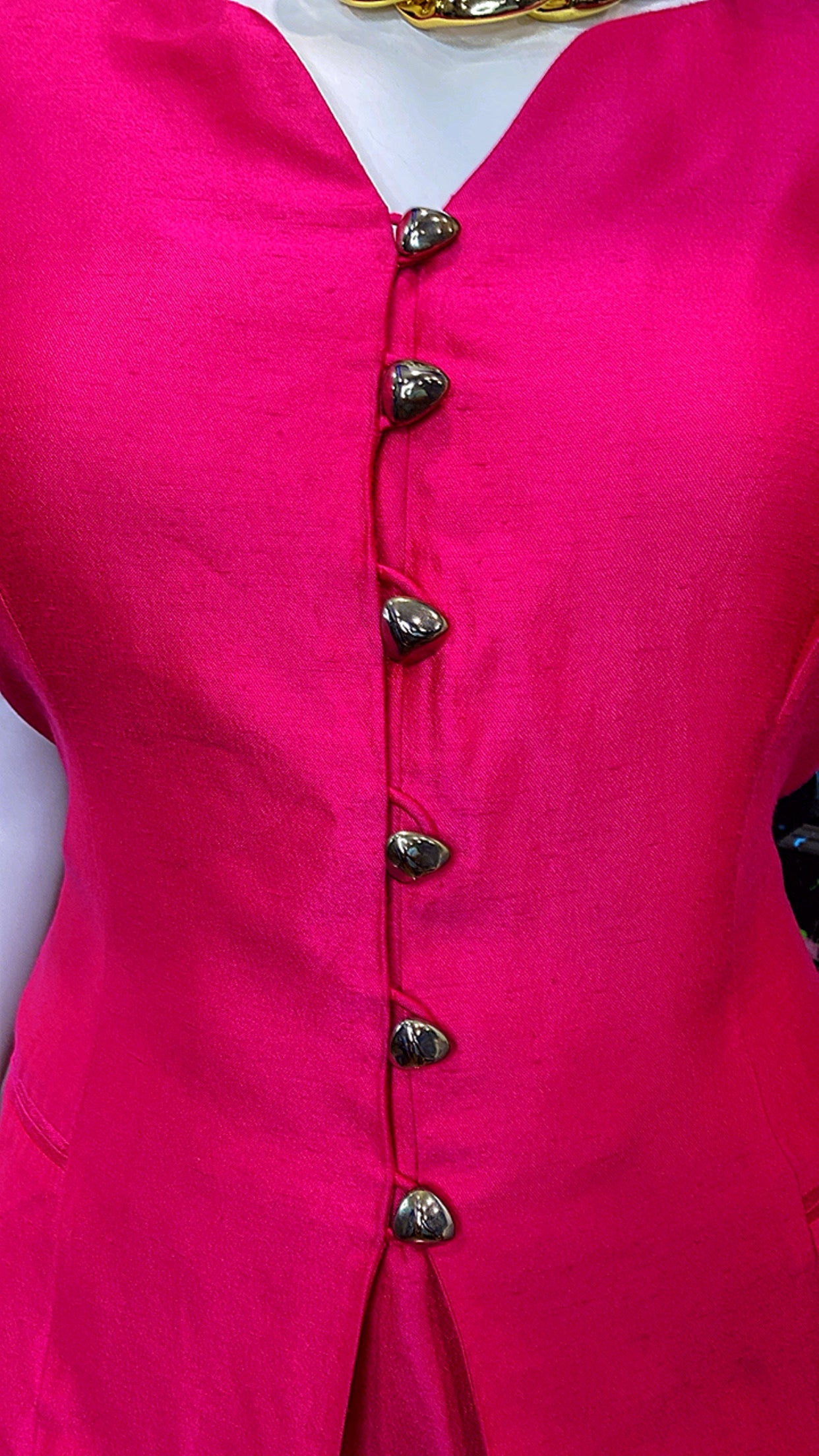 Vintage Vibrant Pink Skirt Suit W/ Gold Accents (20W)